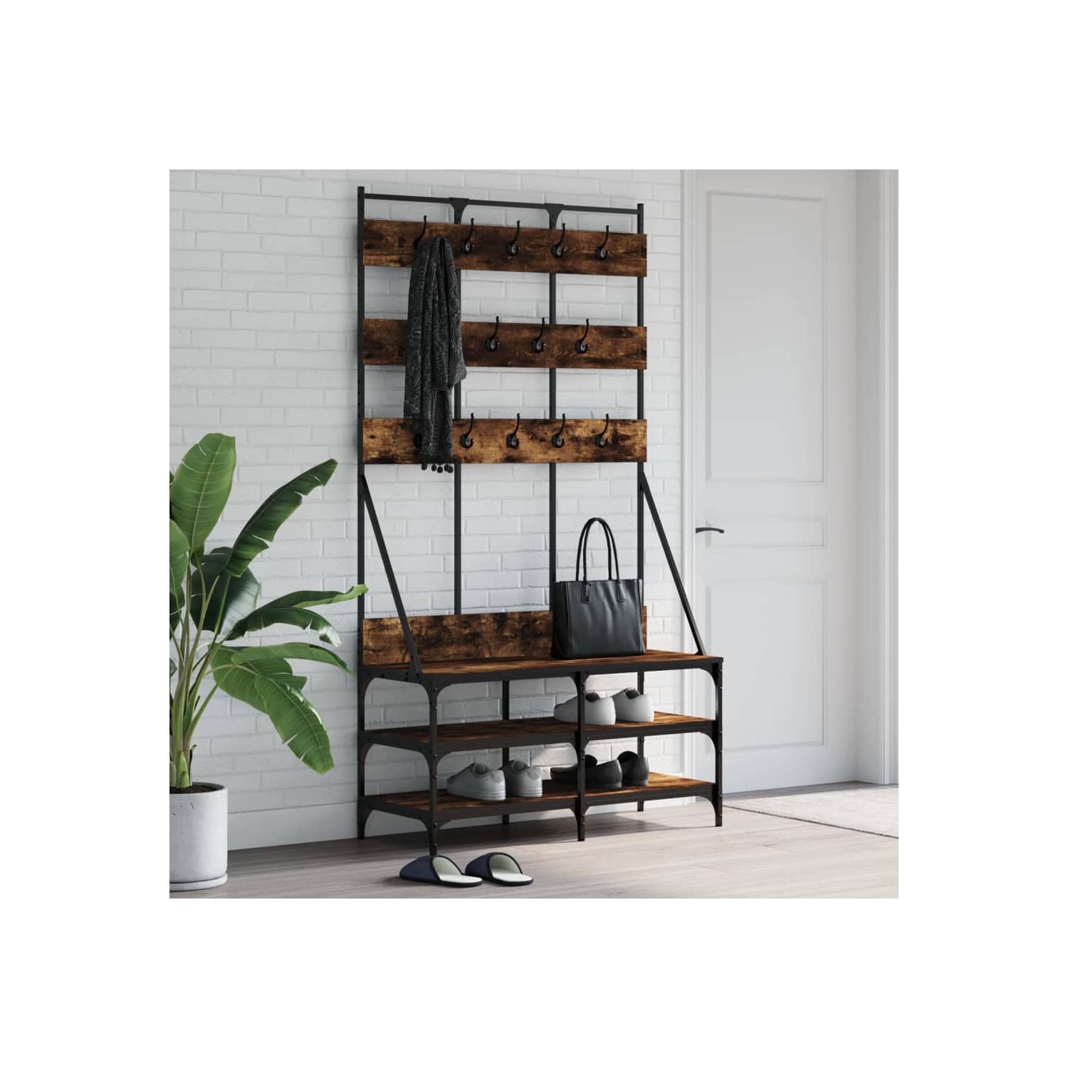 vidaXL Clothes Rack with Shoe Storage Smoked Oak 100x40x184 cm