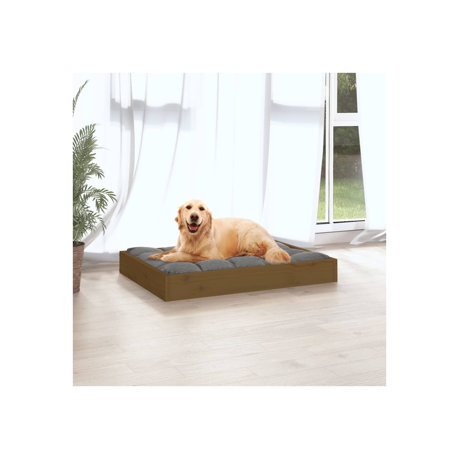 vidaXL Dog Bed Honey Brown 71.5x54x9 cm Solid Wood Pine