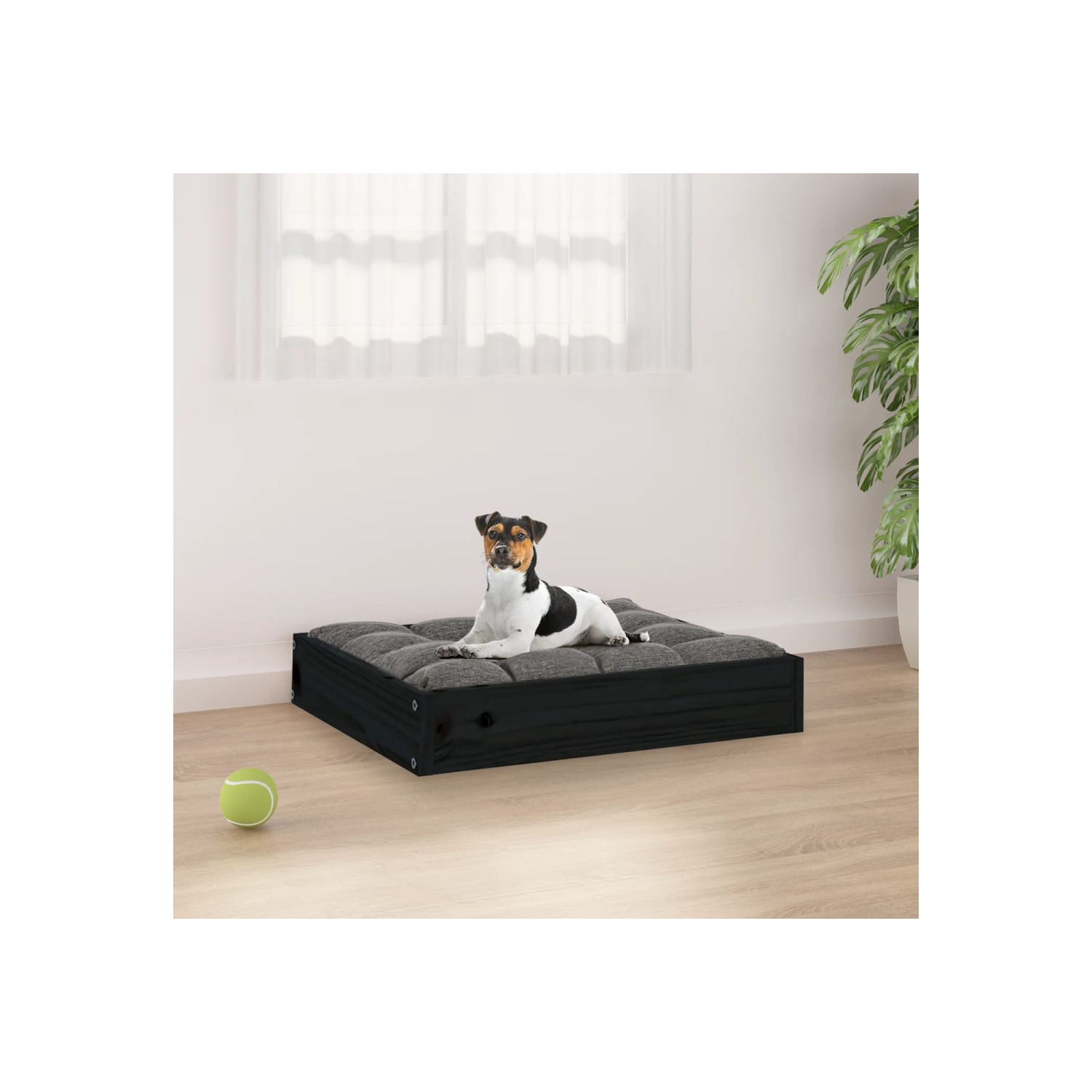 vidaXL Dog Bed Black 51.5x44x9 cm Solid Wood Pine