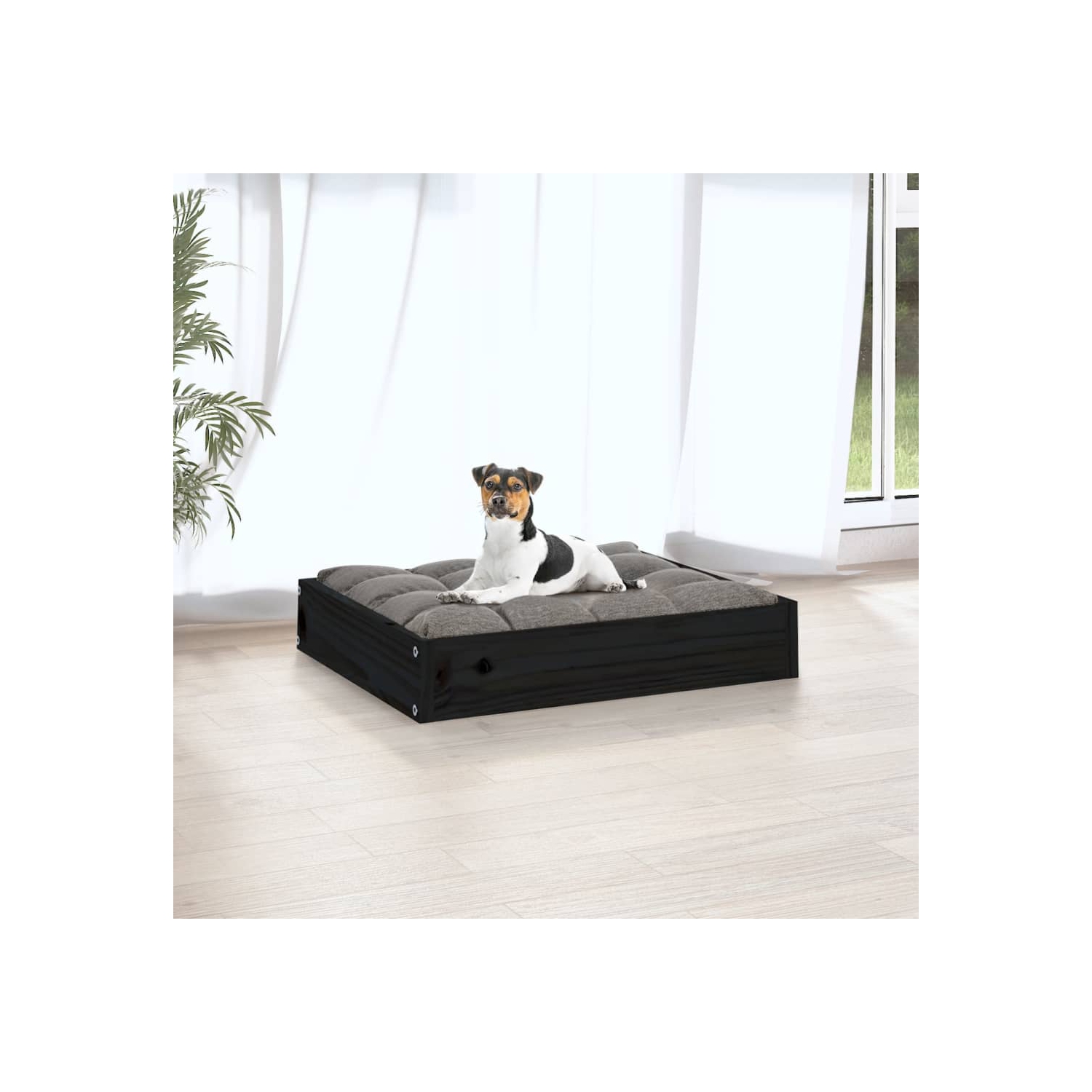 vidaXL Dog Bed Black 51.5x44x9 cm Solid Wood Pine