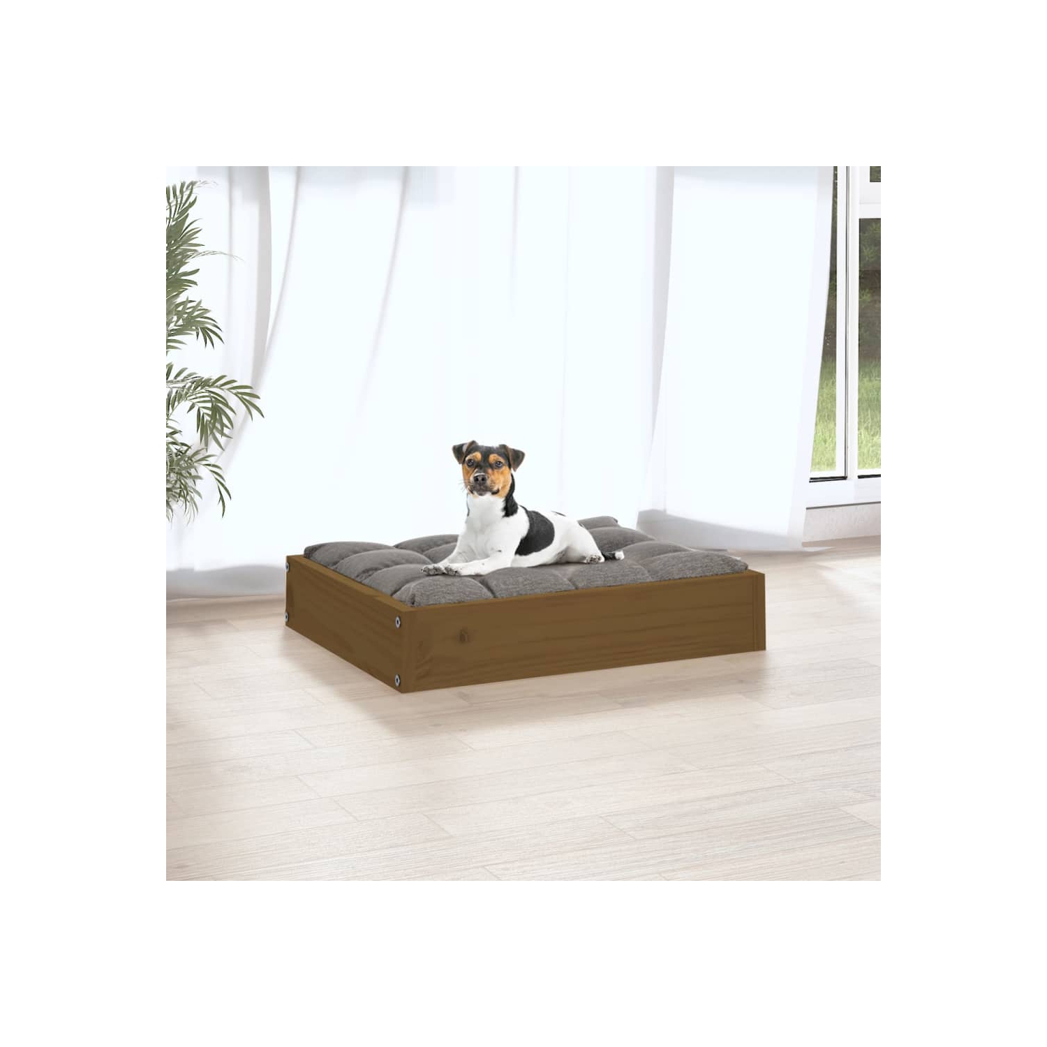 vidaXL Dog Bed Honey Brown 51.5x44x9 cm Solid Wood Pine