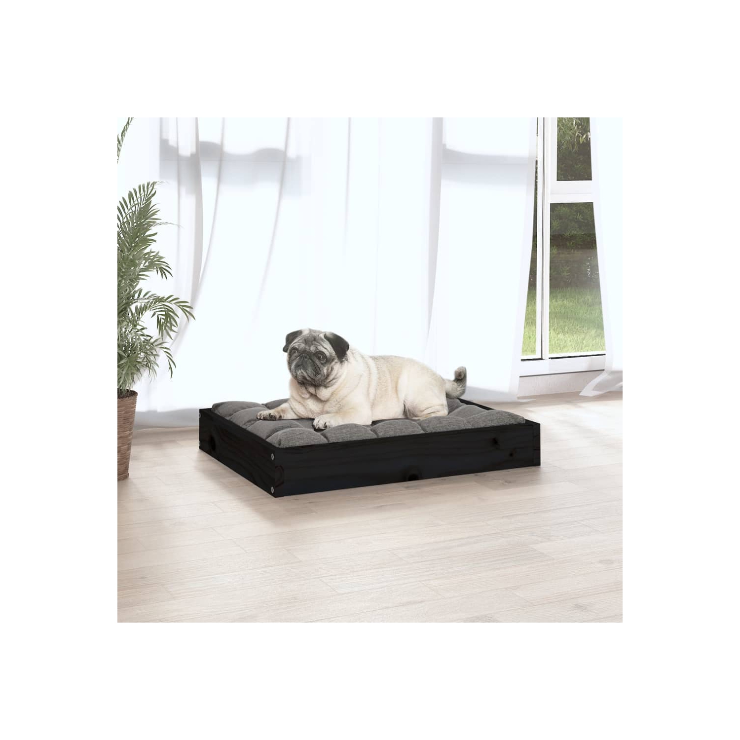 vidaXL Dog Bed Black 61.5x49x9 cm Solid Wood Pine
