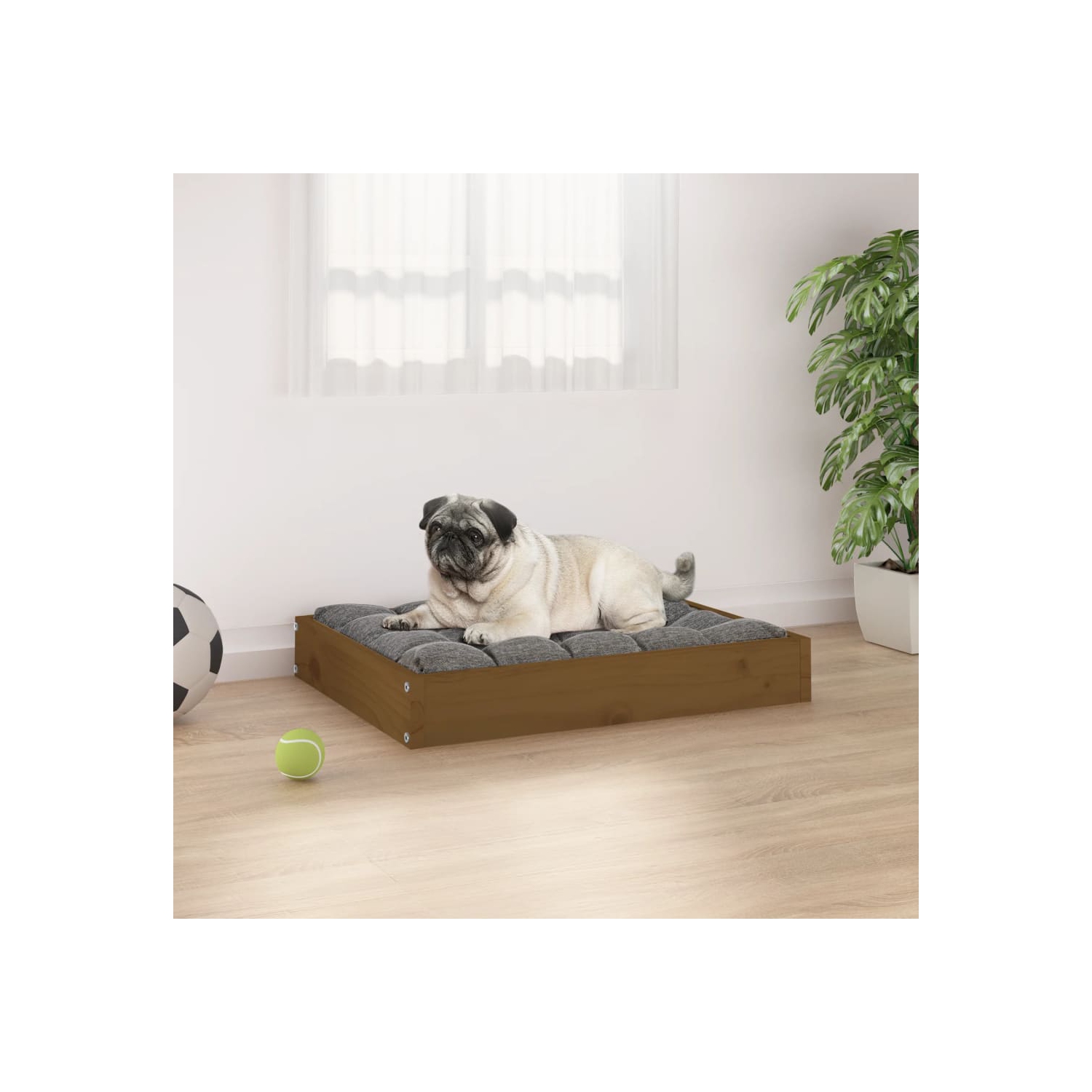 vidaXL Dog Bed Honey Brown 61.5x49x9 cm Solid Wood Pine