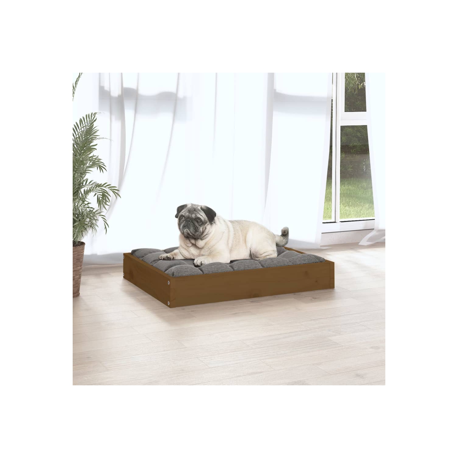 vidaXL Dog Bed Honey Brown 61.5x49x9 cm Solid Wood Pine