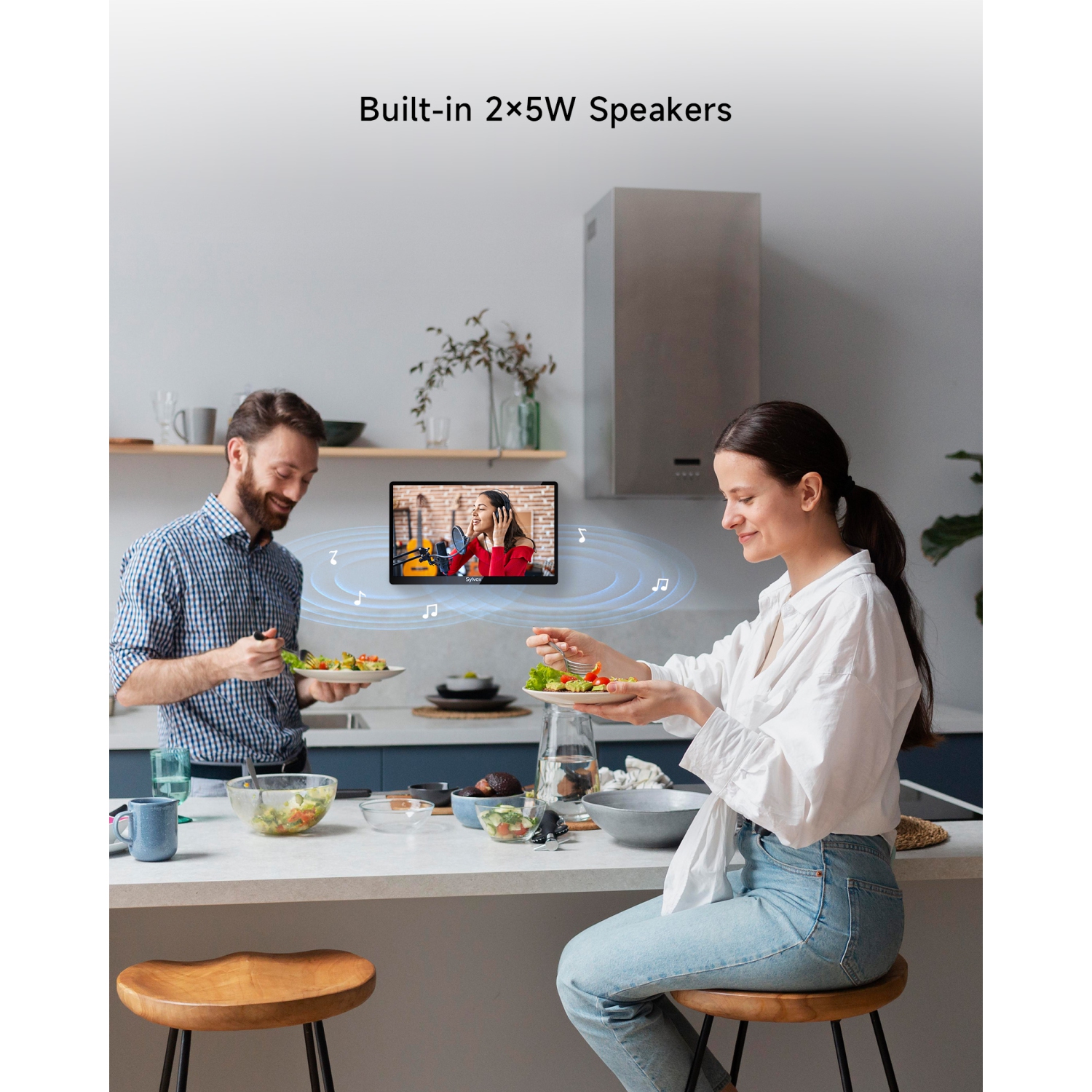 SYLVOX 15.6" Smart Kitchen TV, 1080P FHD Flap-Down Under Cabinet TV, Newest Google TV with App Store, Google Assistant, Chromecast, 12-Volt Smart TV