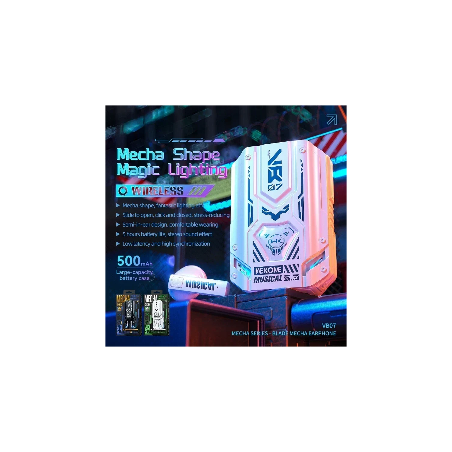 Écouteurs bouton sans fil Mecha SeriesVB07 de WEKOME - Noir