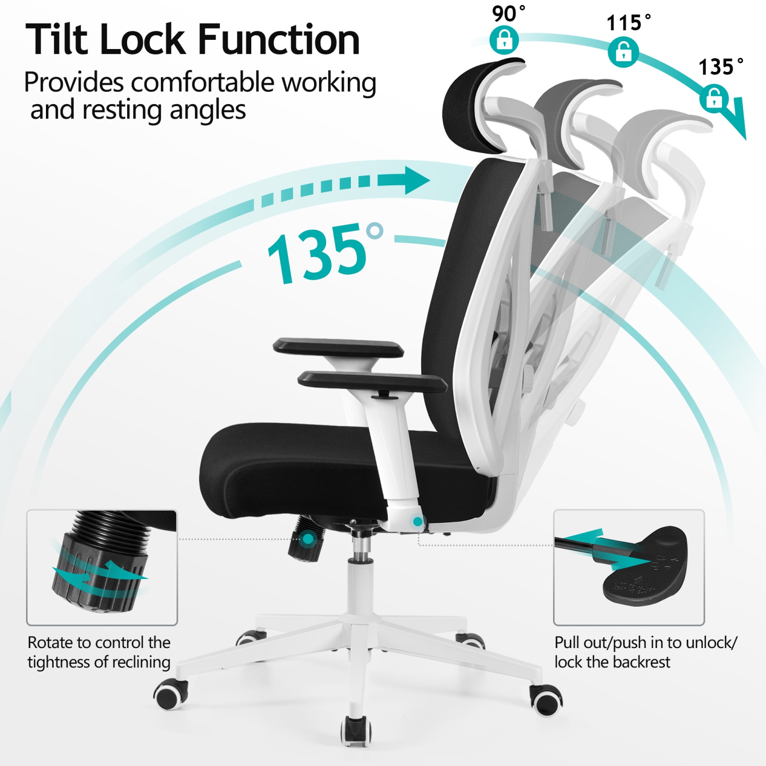 Coolhut Ergonomic Office Chair, Executive Chair Swivel Gaming Chair Computer Desk Chair, High Back with Headrest, Adjustable Lumbar Support,
