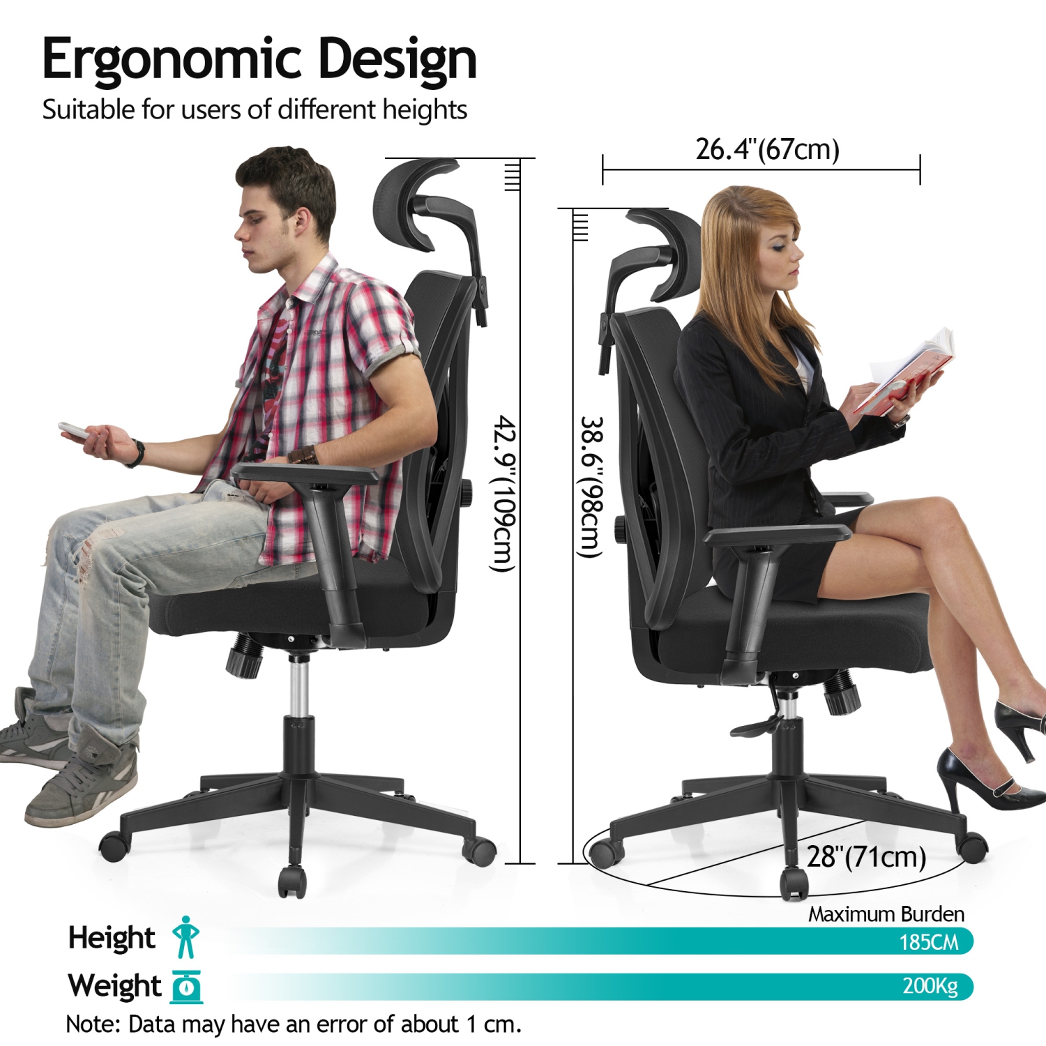 Coolhut Ergonomic Office Chair, Executive Chair Swivel Gaming Chair Computer Desk Chair, High Back with Headrest, Adjustable Lumbar Support,