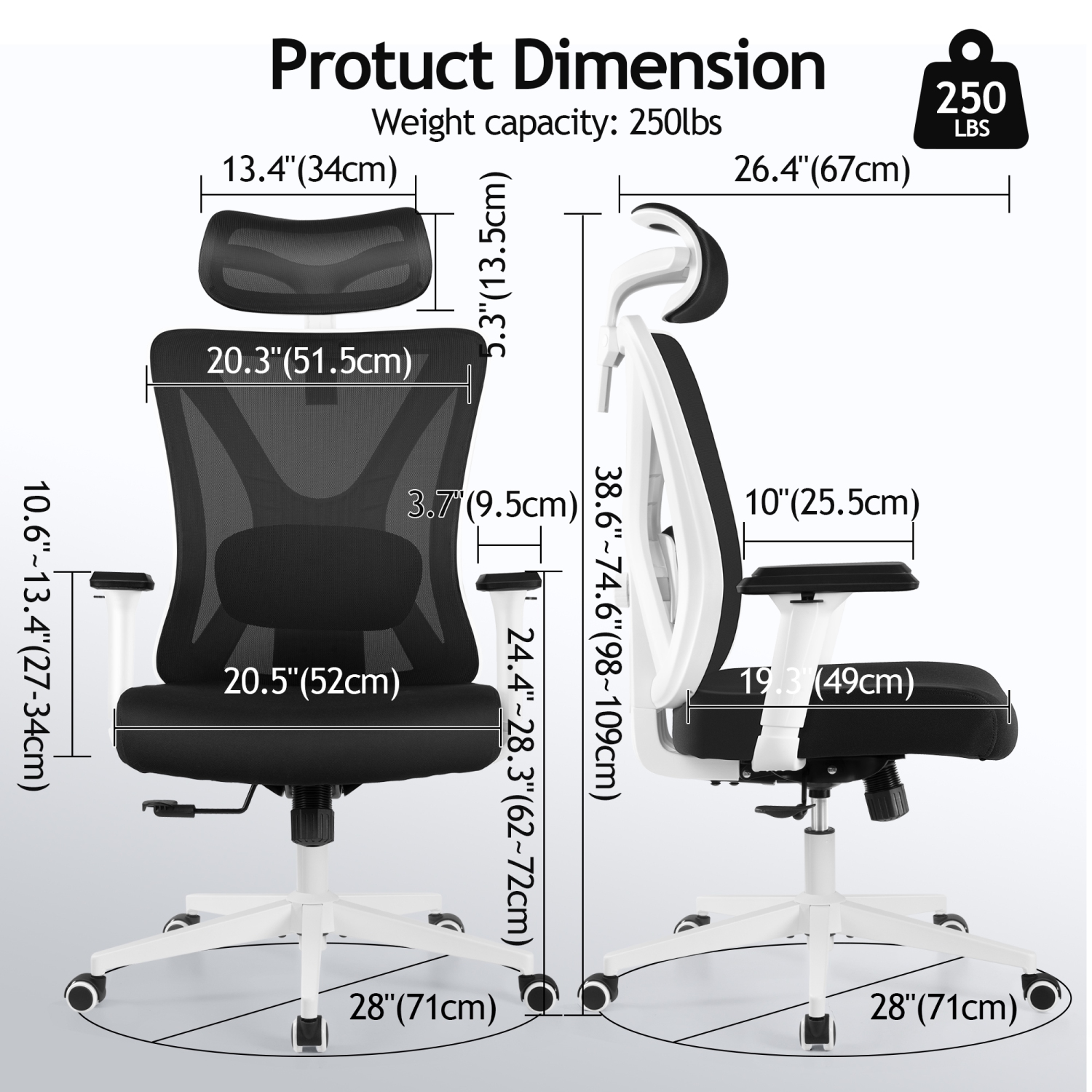 Coolhut Ergonomic Office Chair, Executive Chair Swivel Gaming Chair Computer Desk Chair, High Back with Headrest, Adjustable Lumbar Support,