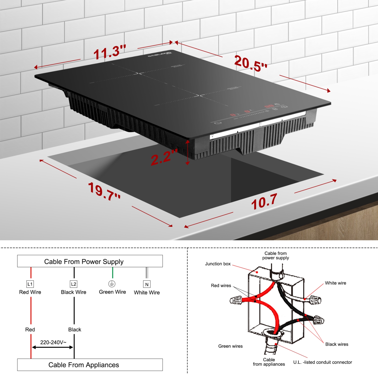 GASLAND 12 in. Induction Cooktop Smooth Top with 2 Elements in Black