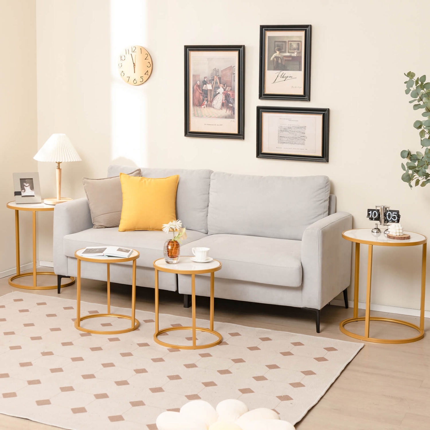 Gymax Marble Top Round Side Table 19.5''x19.5'' End Table w/ Golden Metal Frame Gold