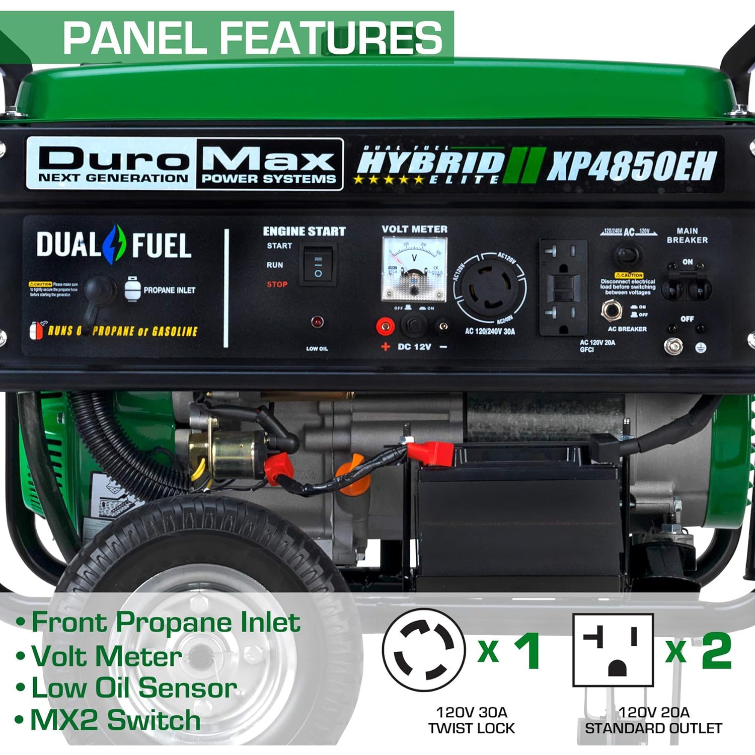 Duromax XP4850EH 3850 Running Watts/4850 Starting Watts Dual Fuel Electric Start Portable Generator