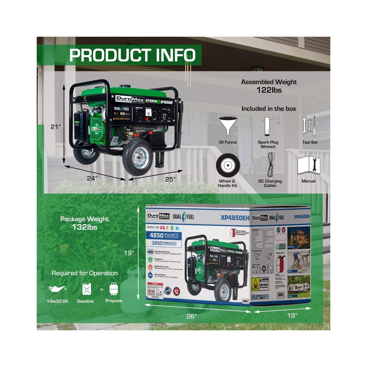 Duromax XP4850EH 3850 Running Watts/4850 Starting Watts Dual Fuel Electric Start Portable Generator