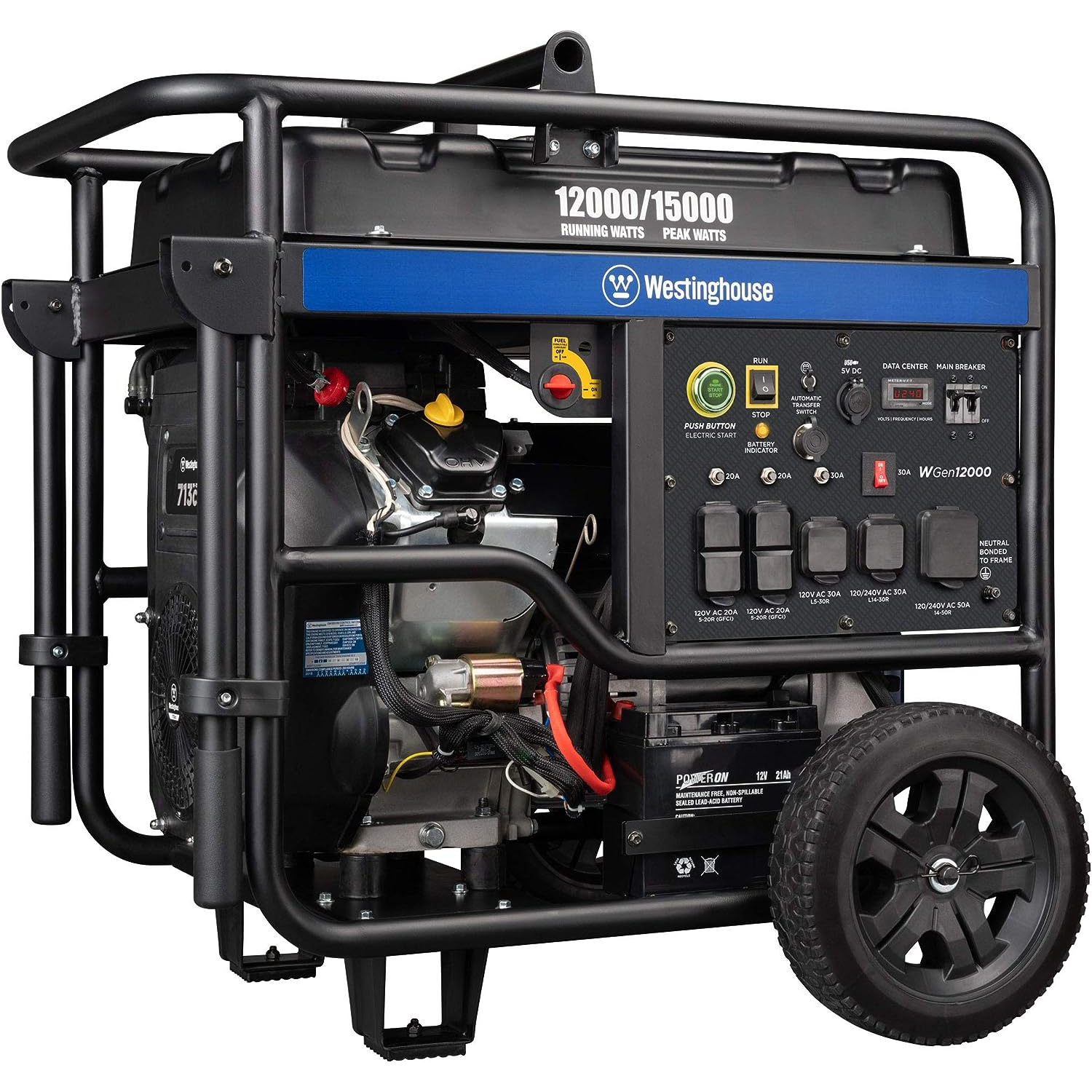 Westinghouse Home Backup Portable Generator, 15000 Peak Watts & 12000 Rated Watts, Remote Electric Start with Auto Choke, Transfer Switch Ready 30A &