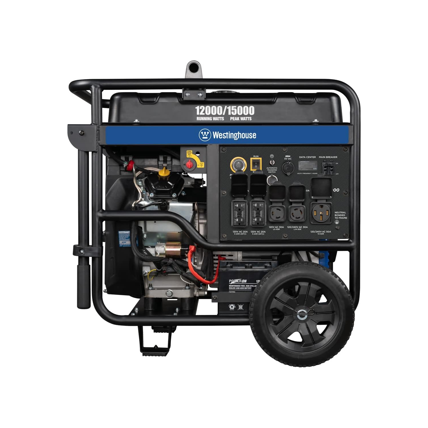 Westinghouse Home Backup Portable Generator, 15000 Peak Watts & 12000 Rated Watts, Remote Electric Start with Auto Choke, Transfer Switch Ready 30A &