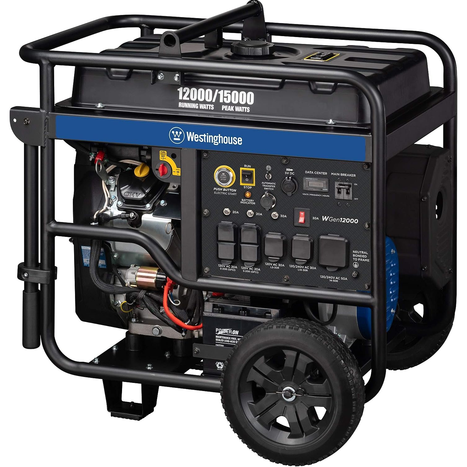 Westinghouse Home Backup Portable Generator, 15000 Peak Watts & 12000 Rated Watts, Remote Electric Start with Auto Choke, Transfer Switch Ready 30A &