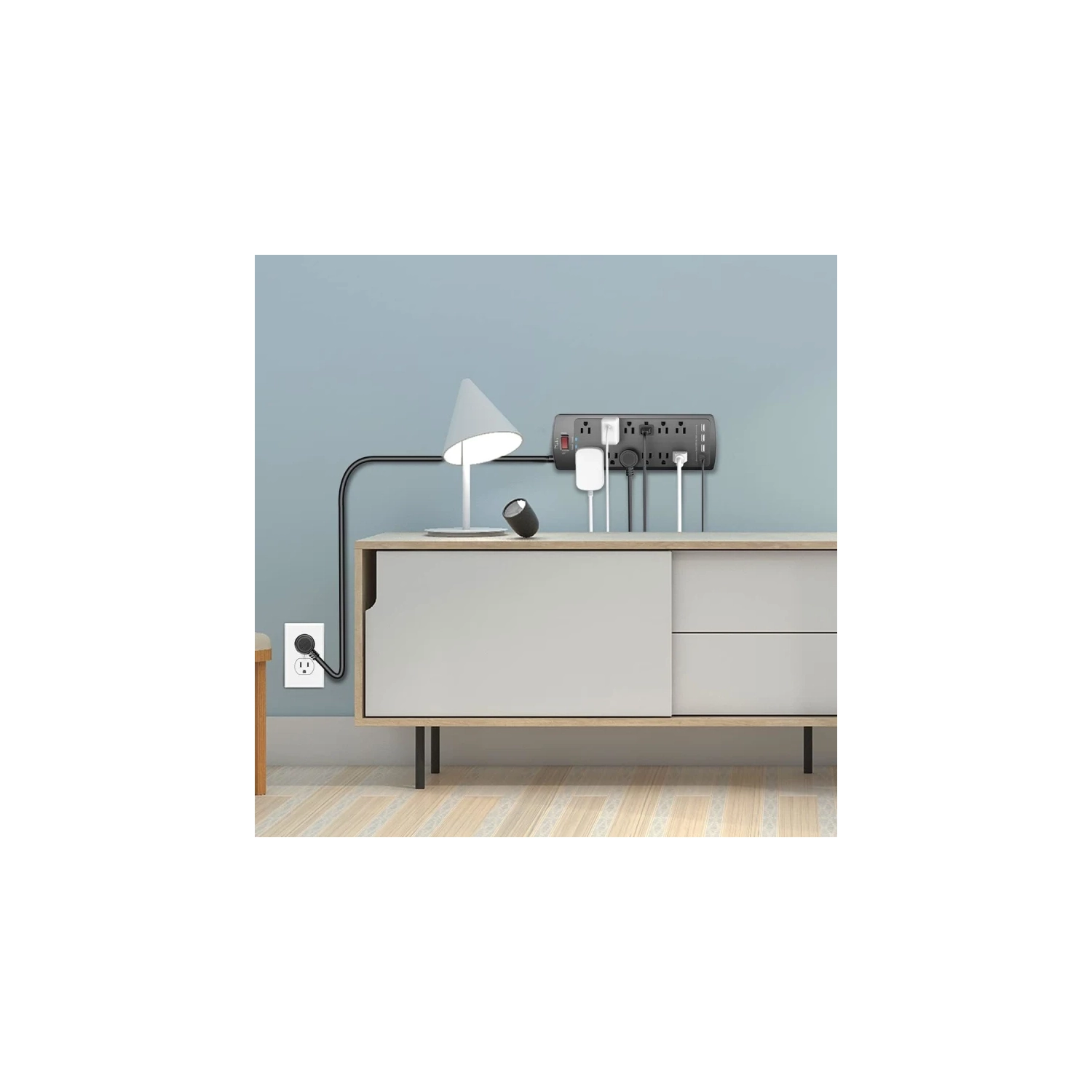 Barre d'alimentation avec parasurtenseur de pointe : 12 prises, 4 ports USB, rallonge de 6ft pi, 2700 joules, ETL, idéal pour les dortoirs, Noir