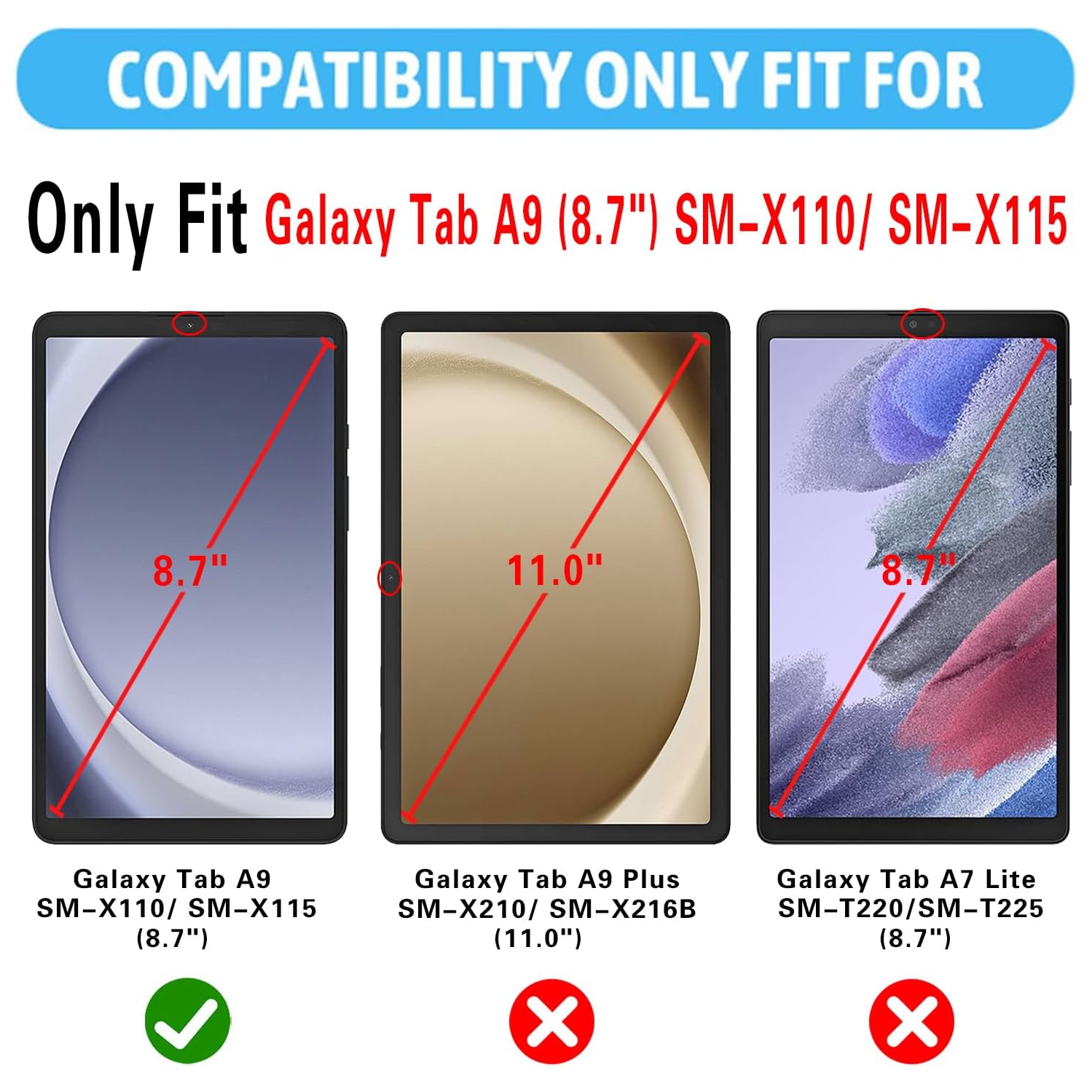 [CSmart] Protecteur d'écran en verre trempé pour tablette Tab A9/A11 8,7&nbsp;po Plus, X110/X133 de Samsung, compatible avec les étuis et sans bulles