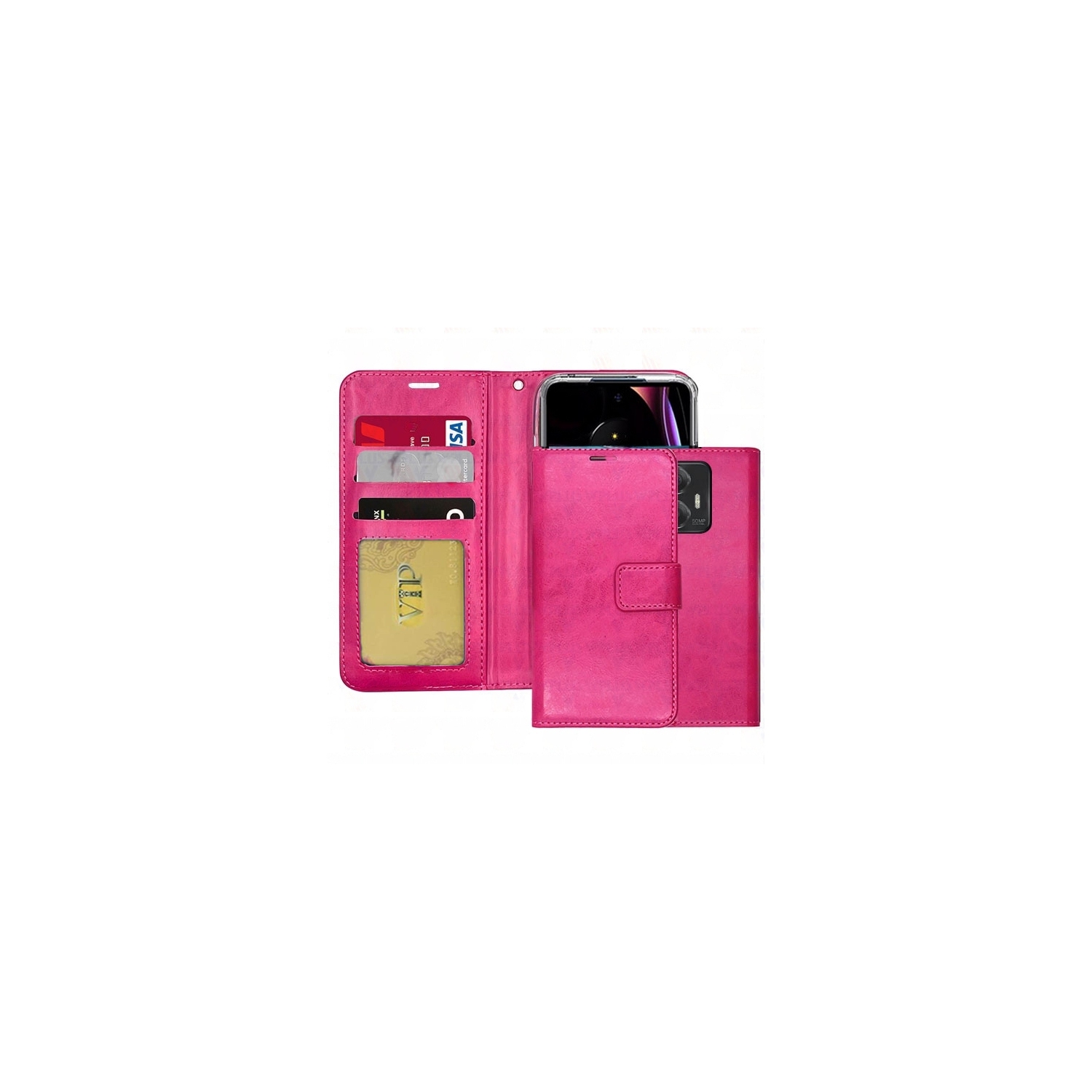[CSmart] Magnetic Card Slot Leather Folio Wallet Flip Case Cover for Motorola Moto Edge 2023, Hot Pink