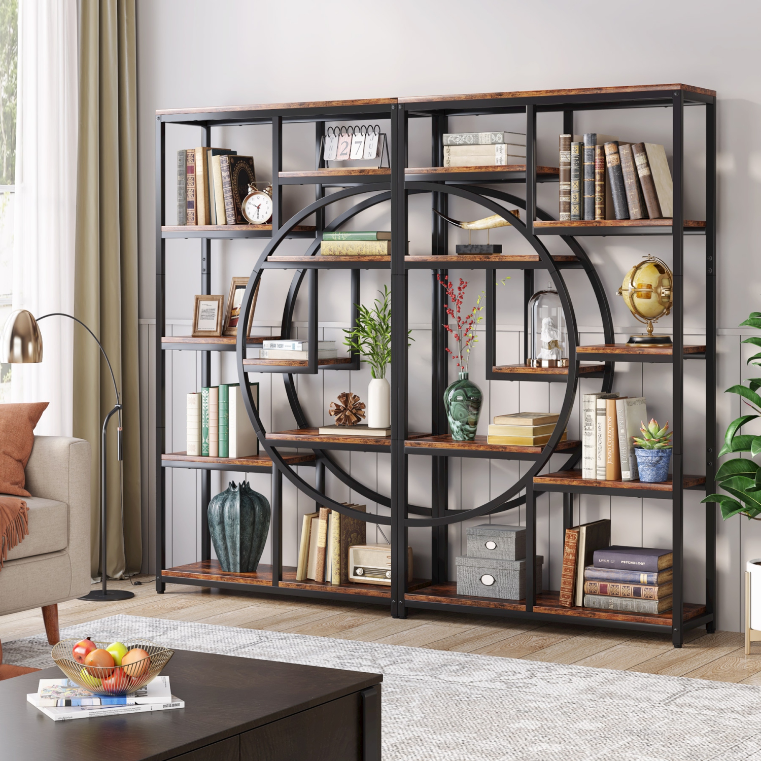 Tribesigns Bookshelf Industrial 5 Tier Etagere Bookcase, Freestanding Tall Bookshelves Display Shelf Storage Organizer with 9-Open Storage Shelf