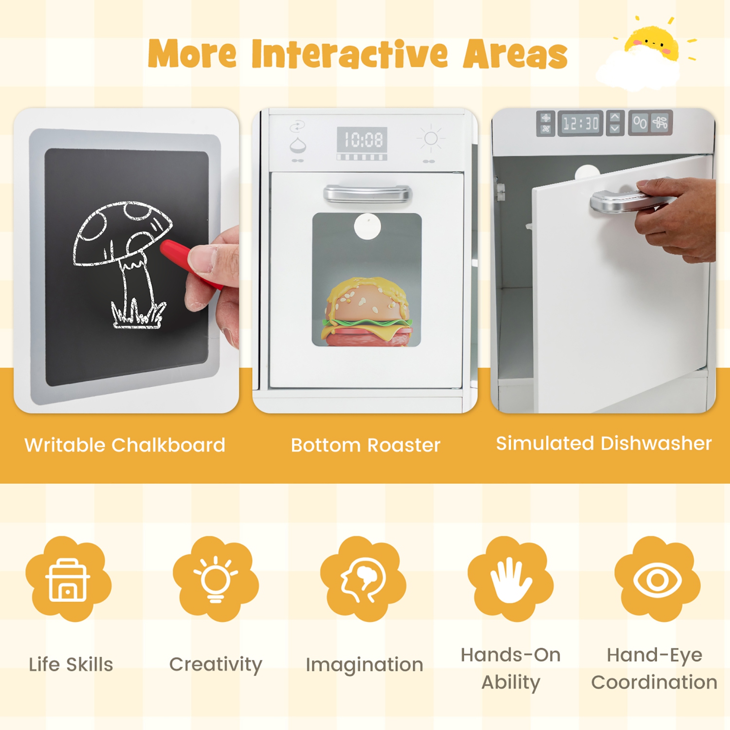 Gymax Kids Corner Kitchen Playset Wooden Pretend Play Toy with Microwave