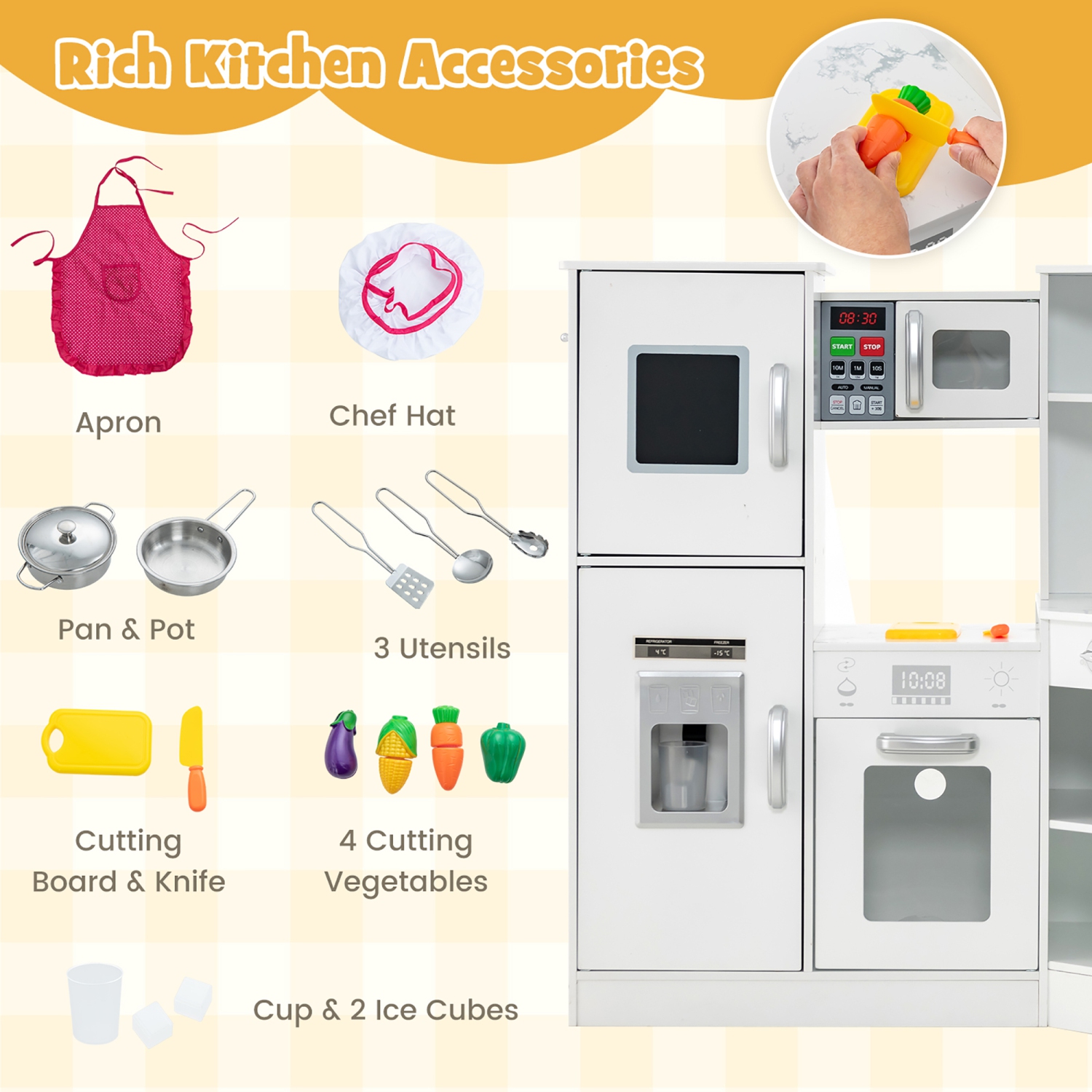 Gymax Kids Corner Kitchen Playset Wooden Pretend Play Toy with Microwave