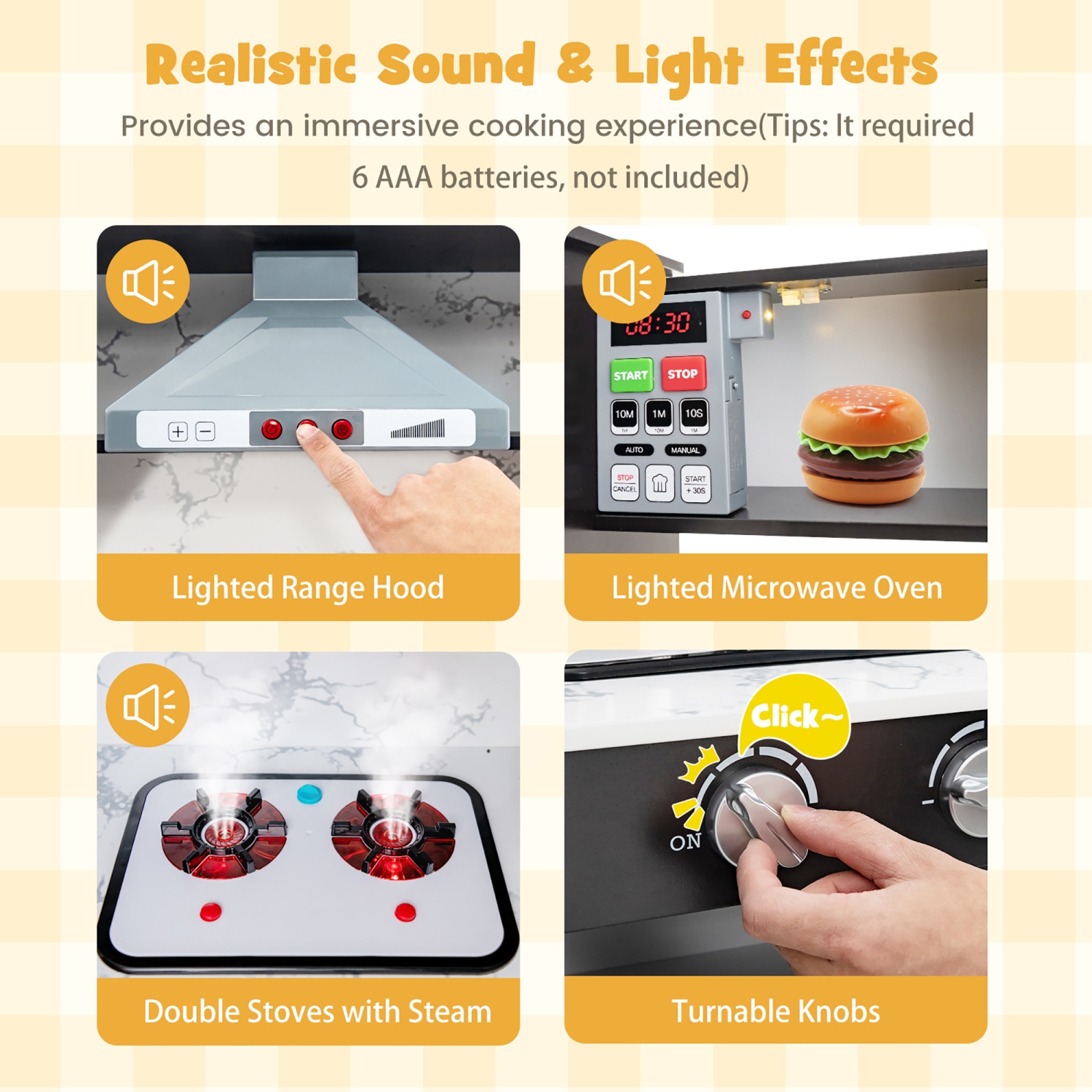 Gymax Kids Corner Kitchen Playset Wooden Pretend Play Toy with Microwave