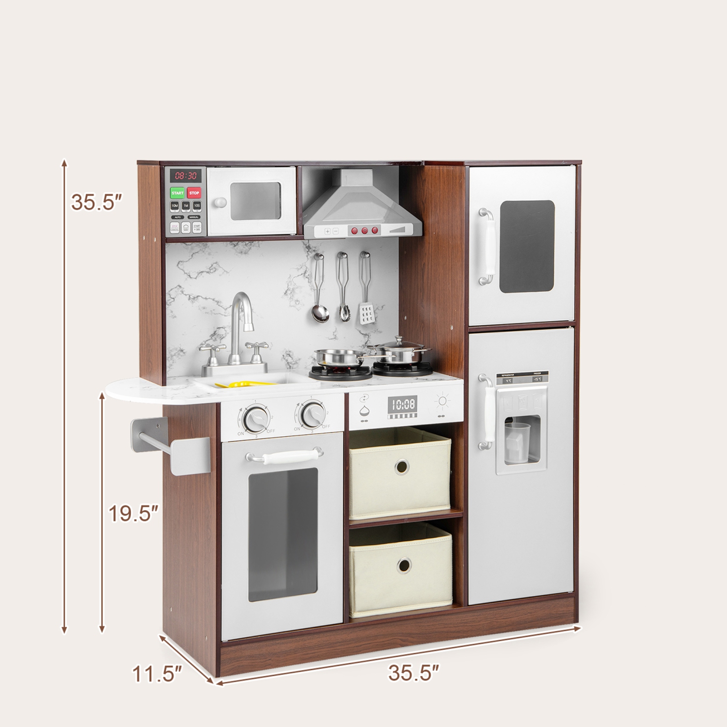 Gymax Kids Kitchen Playset w/Attractive Lights & Sounds Range Hood Microwave Ice Maker