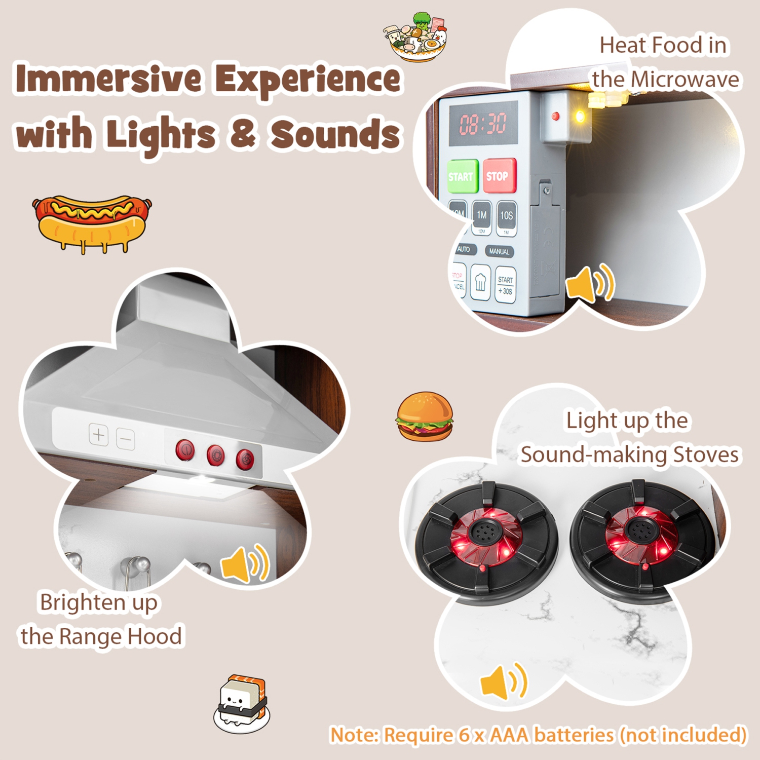 Gymax Kids Kitchen Playset w/Attractive Lights & Sounds Range Hood Microwave Ice Maker