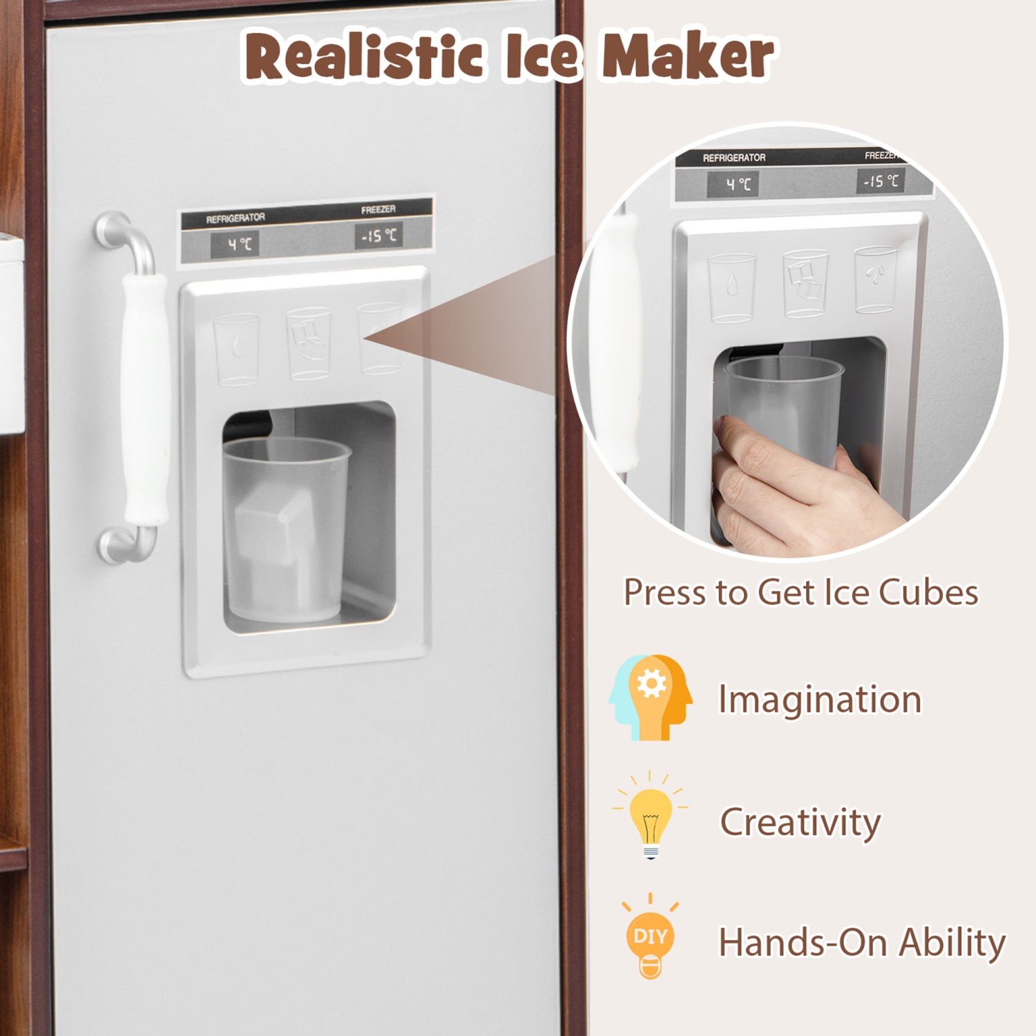 Gymax Kids Kitchen Playset w/Attractive Lights & Sounds Range Hood Microwave Ice Maker