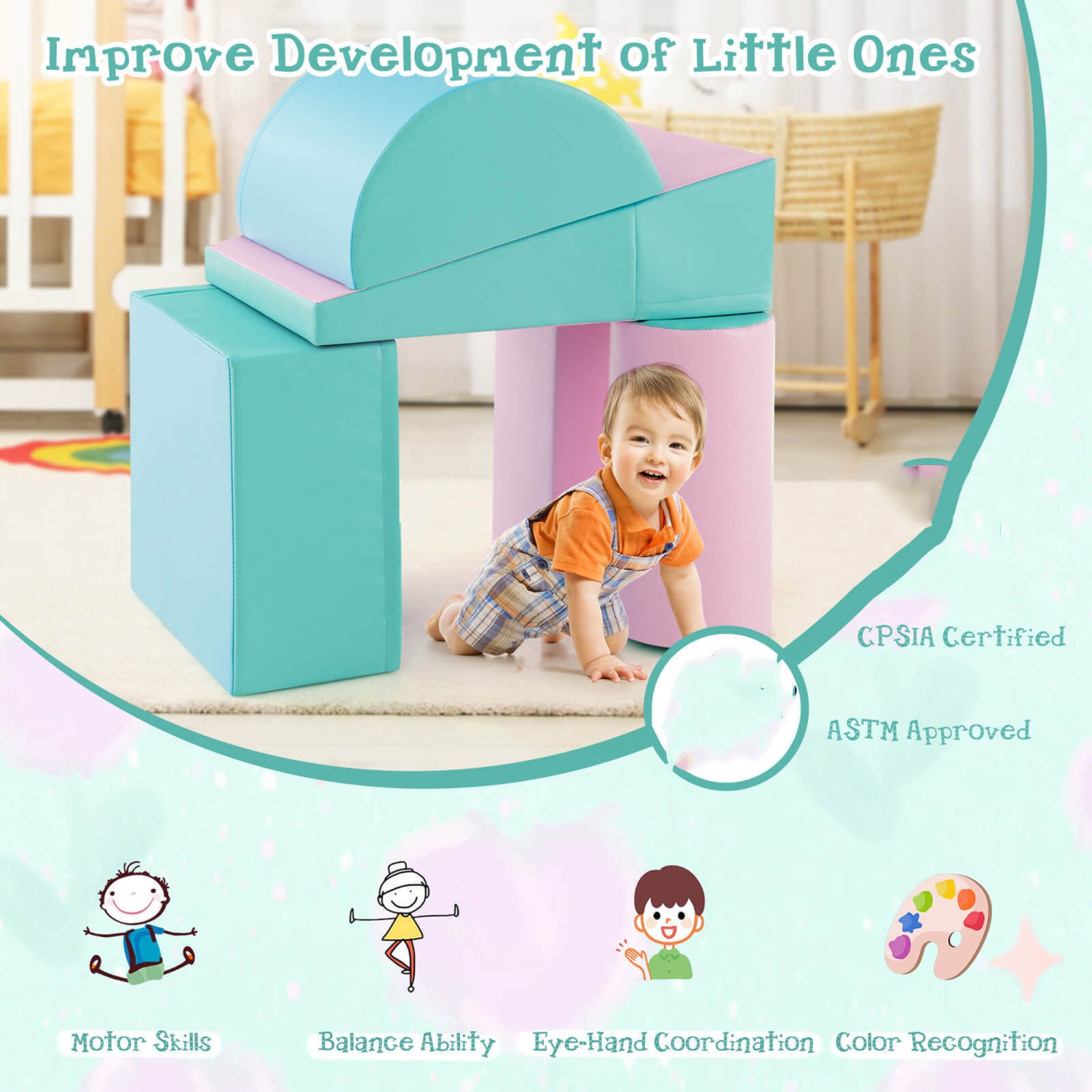 Gymax 5 PCS Kids Climb & Crawl Activity Playset Soft Foam Block Toddler Play Structure