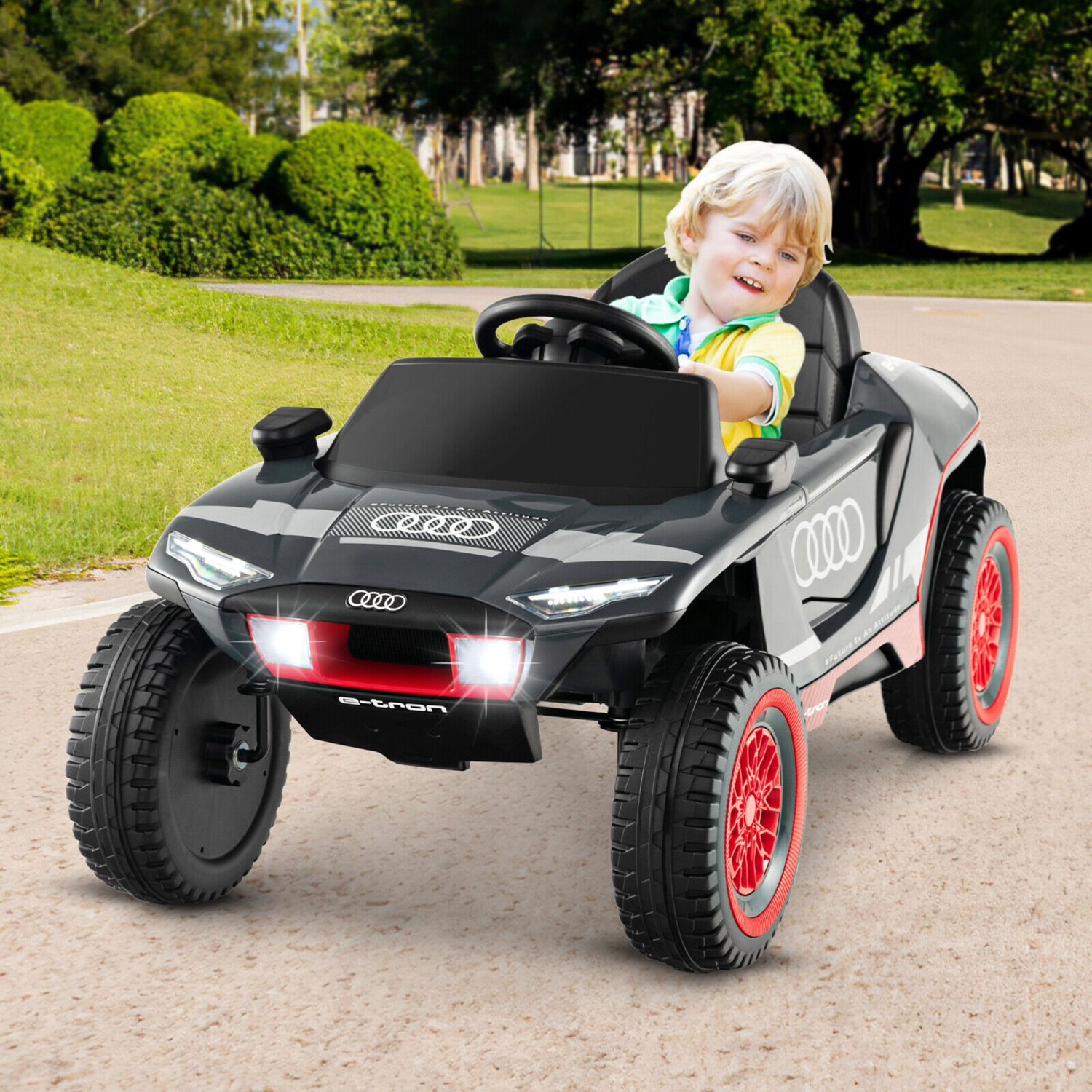 Gymax 12V Licensed Audi Kids Ride-On E-tron Racing Car w/Remote Control & Lights Gray