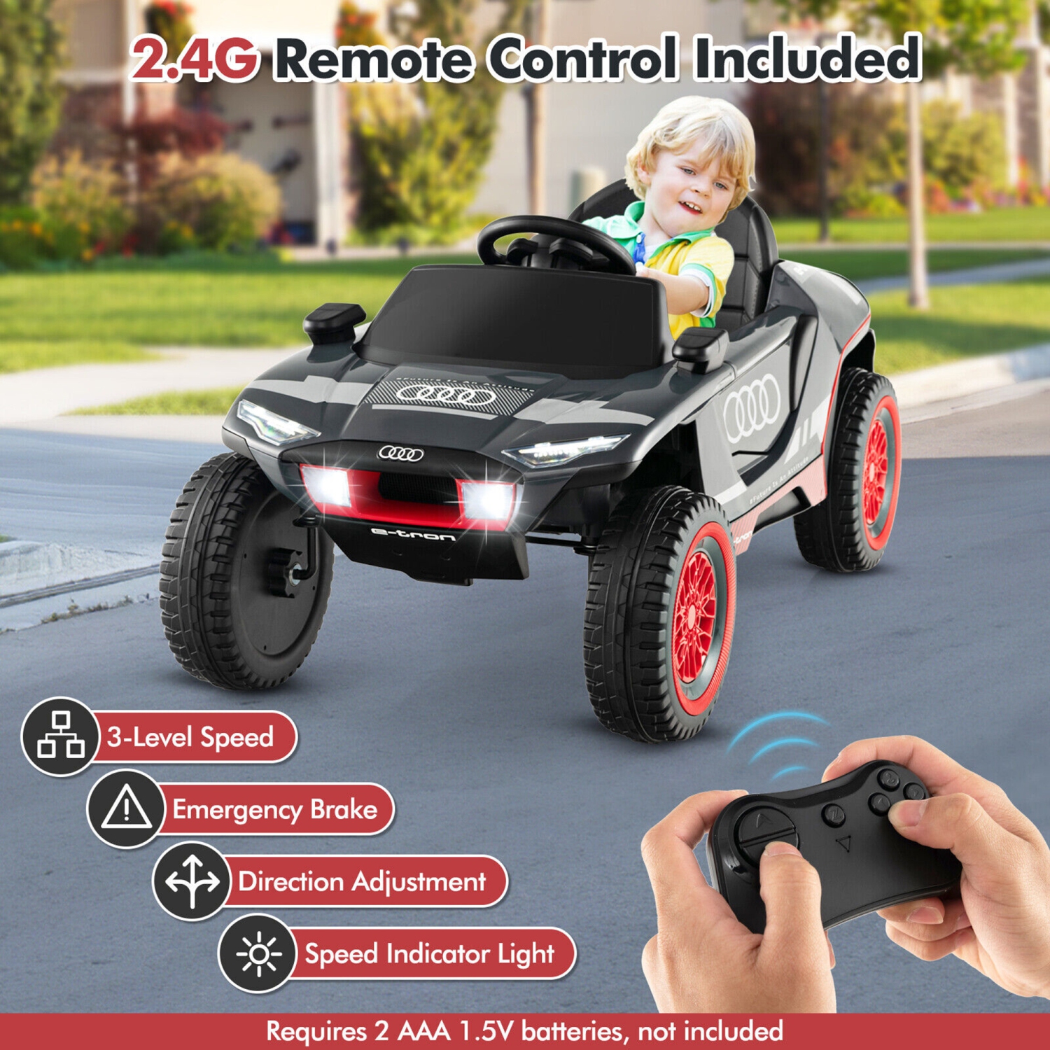 Gymax 12V Licensed Audi Kids Ride-On E-tron Racing Car w/Remote Control & Lights Gray