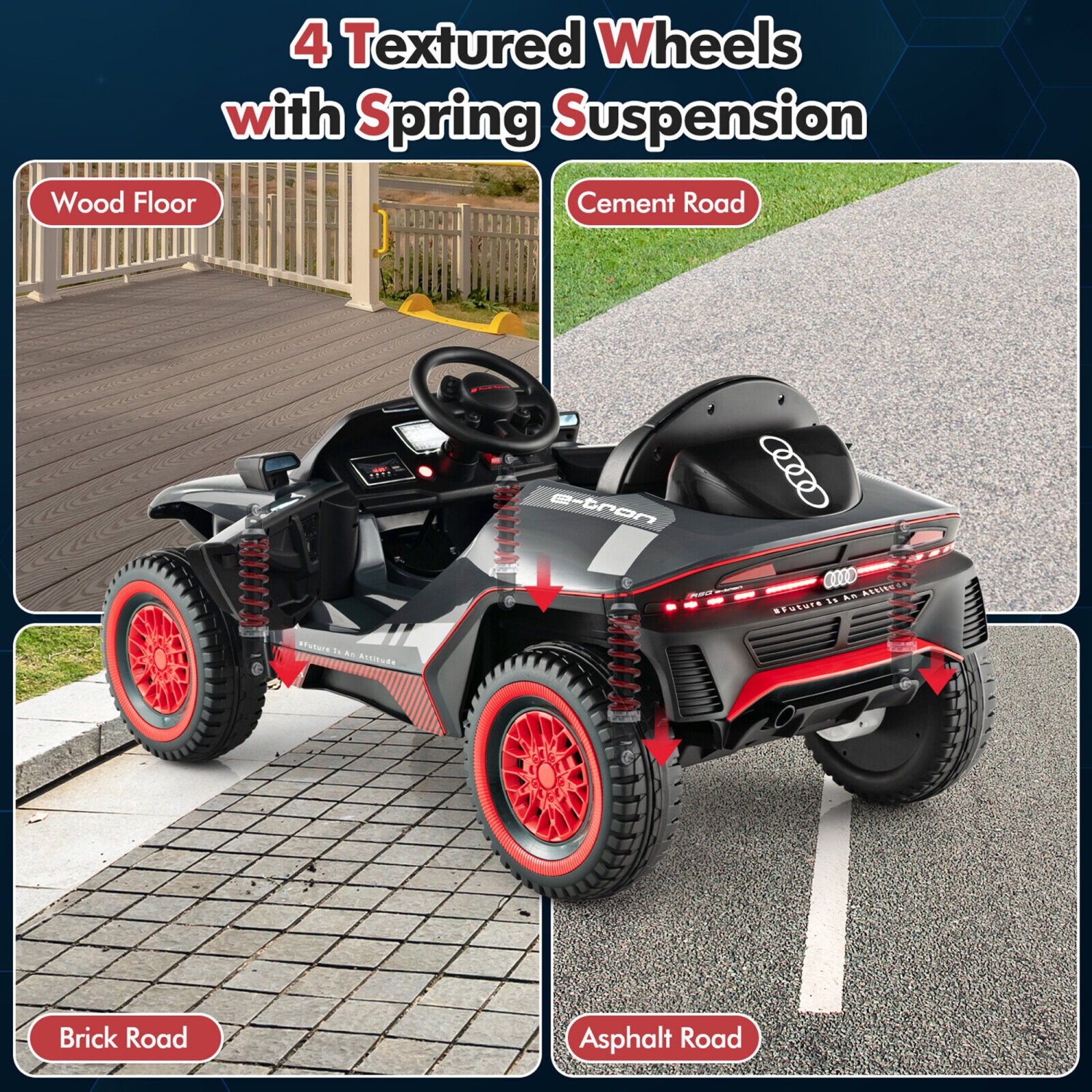 Gymax 12V Licensed Audi Kids Ride-On E-tron Racing Car w/Remote Control & Lights Gray