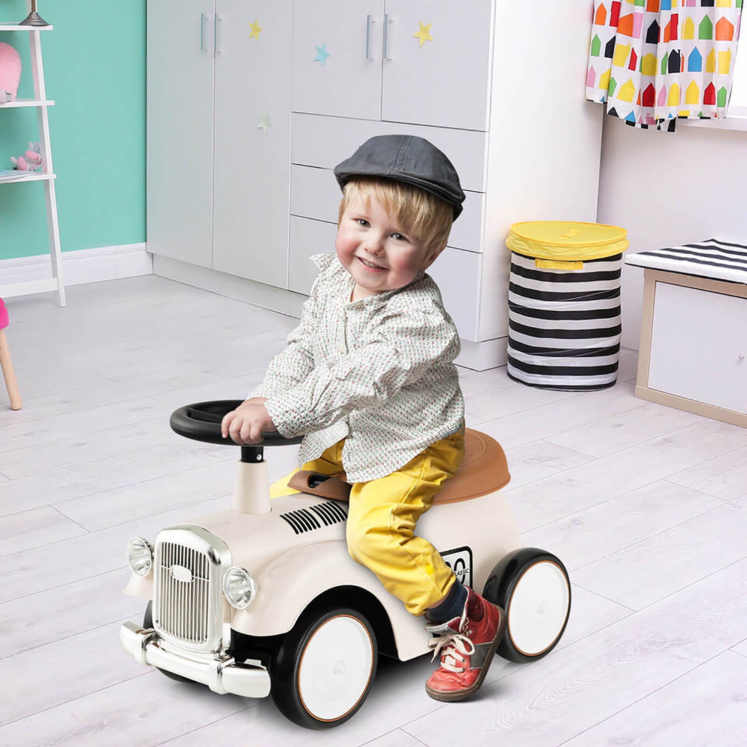 Gymax Retro Kids Ride-on Toy Kids Sit to Stand Vehicle with Working Steering Wheel