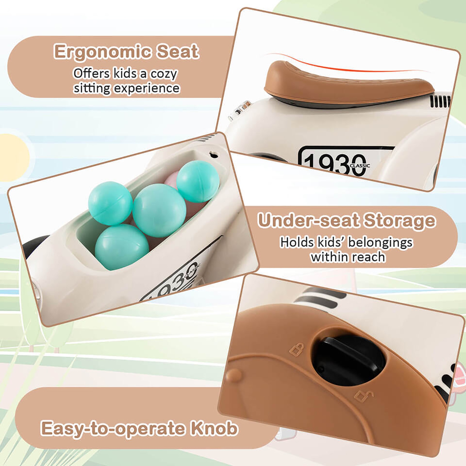 Gymax Retro Kids Ride-on Toy Kids Sit to Stand Vehicle with Working Steering Wheel