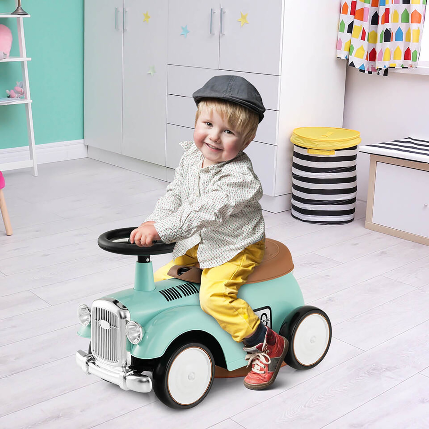 Gymax Retro Kids Ride-on Toy Kids Sit to Stand Vehicle with Working Steering Wheel