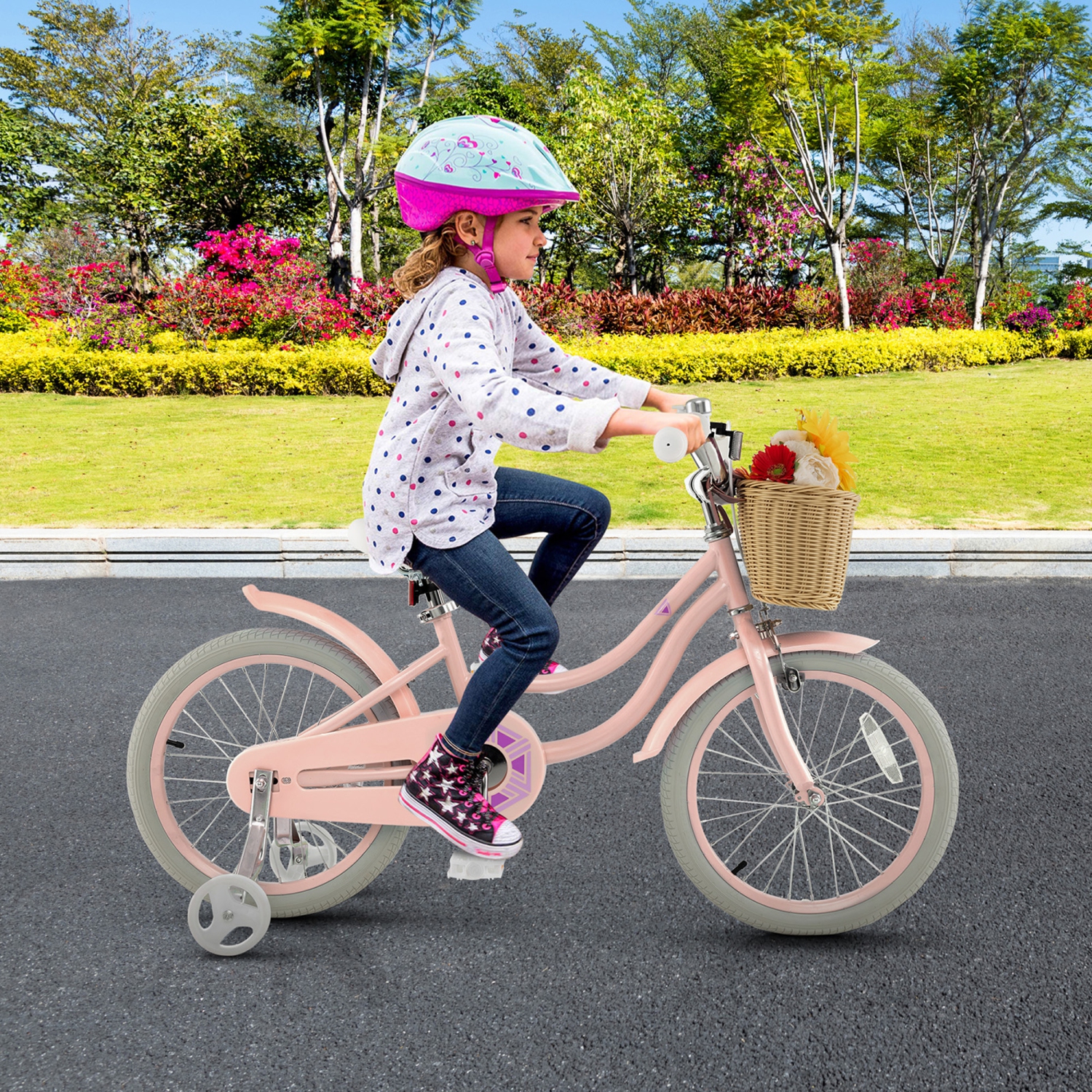 Gymax Retro Style Kids Bike Bicycle w/ Height Adjustable Handlebar & Seat Pink