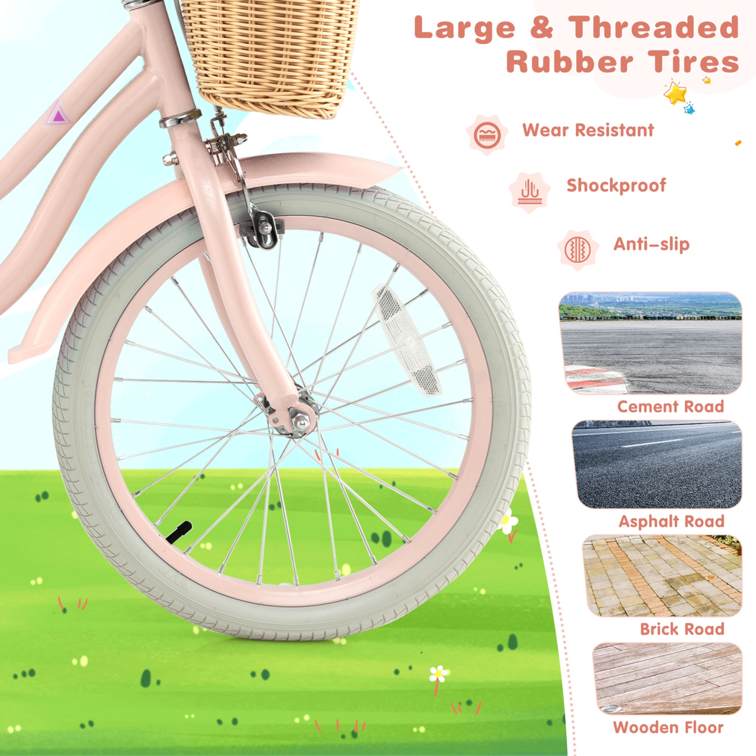 Gymax Retro Style Kids Bike Bicycle w/ Height Adjustable Handlebar & Seat Pink