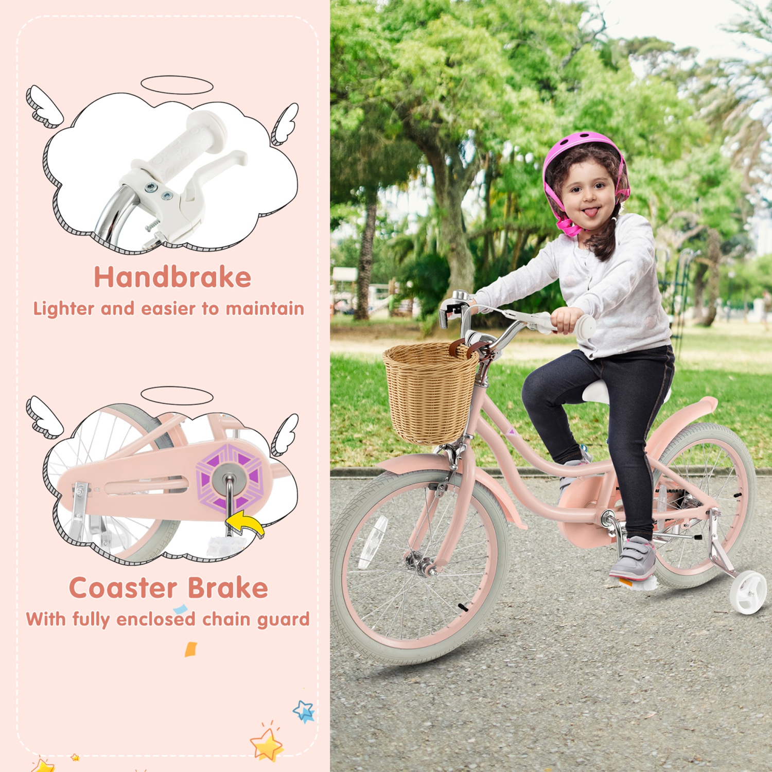 Gymax Retro Style Kids Bike Bicycle w/ Height Adjustable Handlebar & Seat Pink