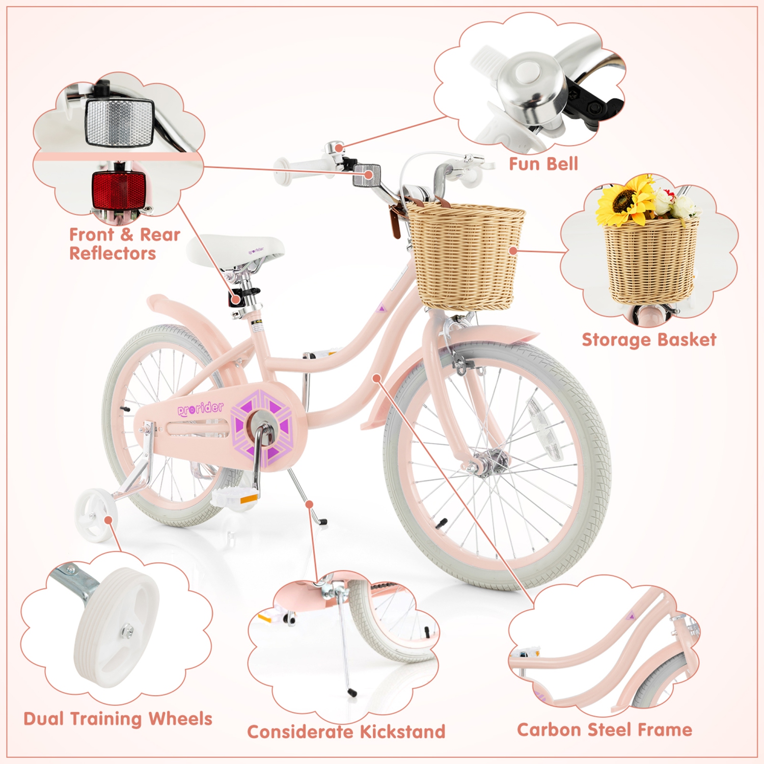 Gymax Retro Style Kids Bike Bicycle w/ Height Adjustable Handlebar & Seat Pink