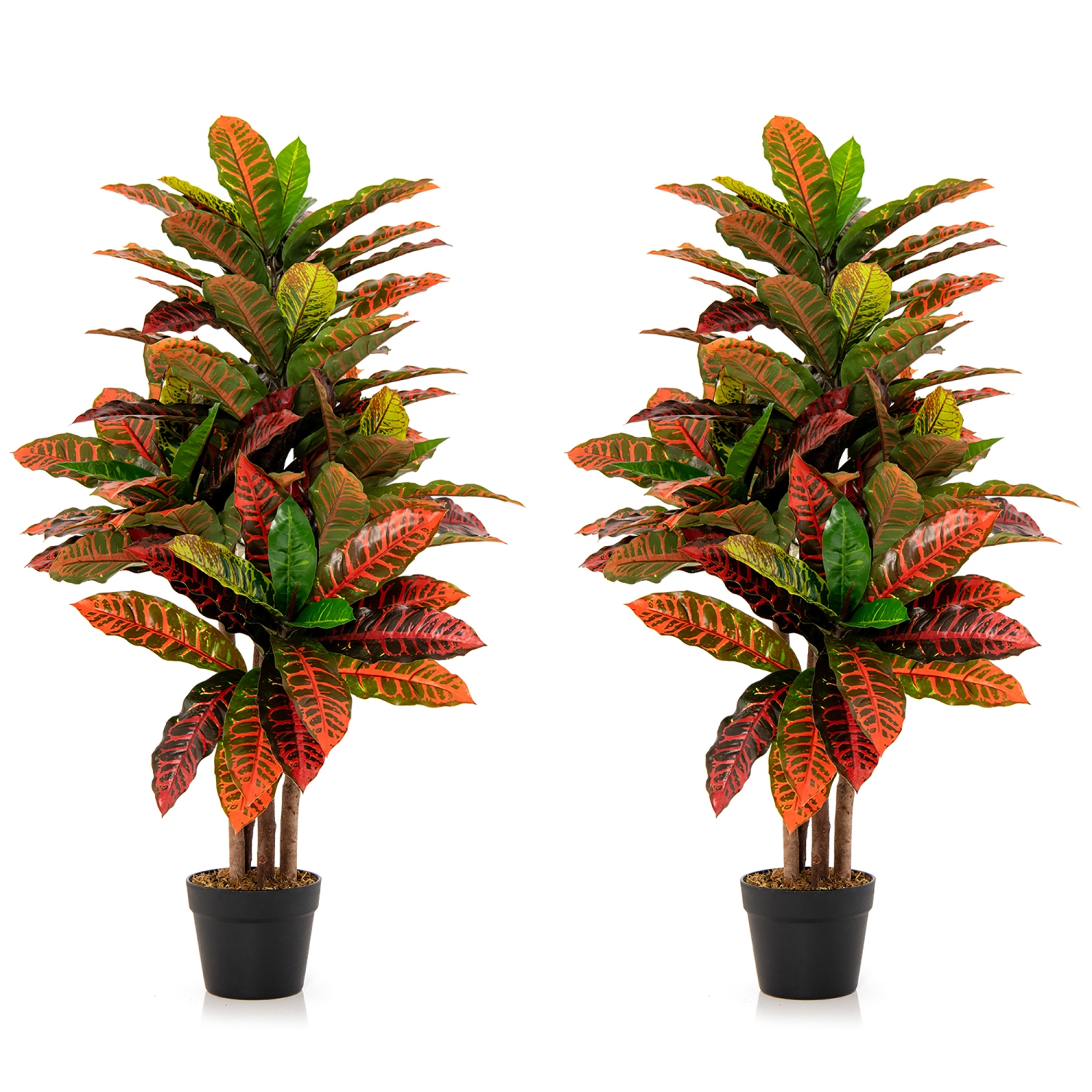 Gymax 40'' Tall Artificial Croton Plant w/ Colorful Variegated Leaves & Natural Wood Trunks