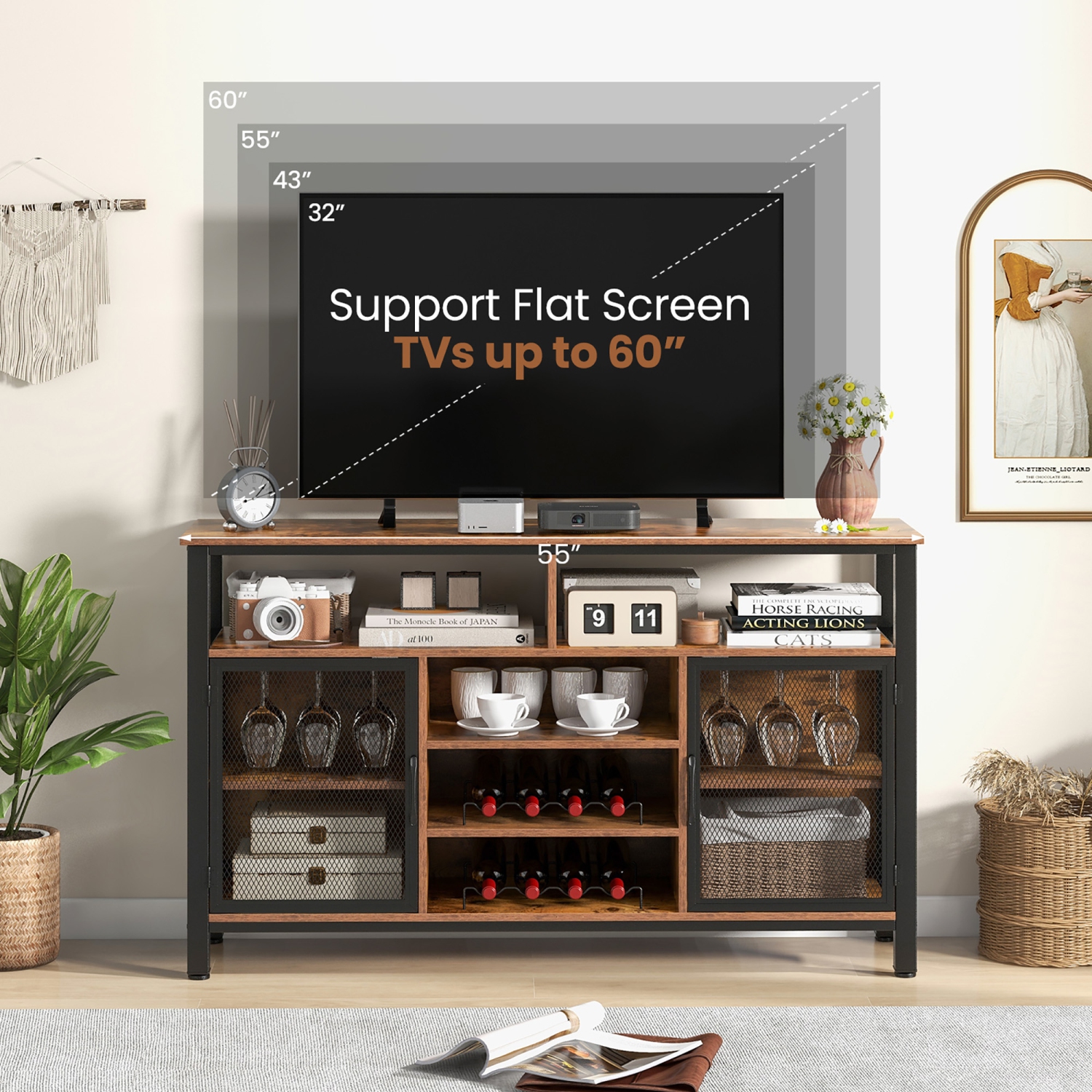 Gymax Wine Bar Cabinet 55-Inch Buffet Sideboard with 8-Bottle Wine Racks