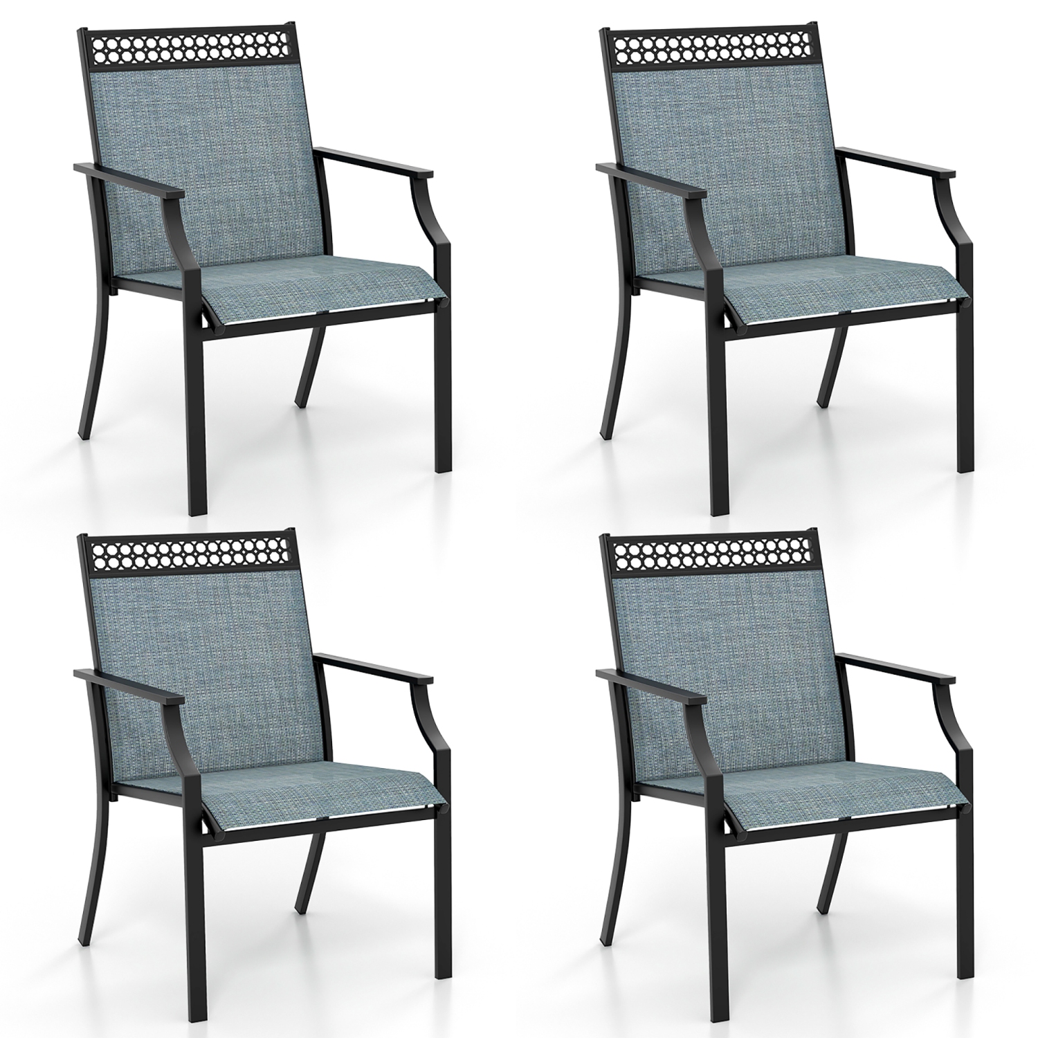 Gymax Patio Dining Chairs Set of 4 All Weather Outdoor Chairs w/ High Back & Armrests Blue
