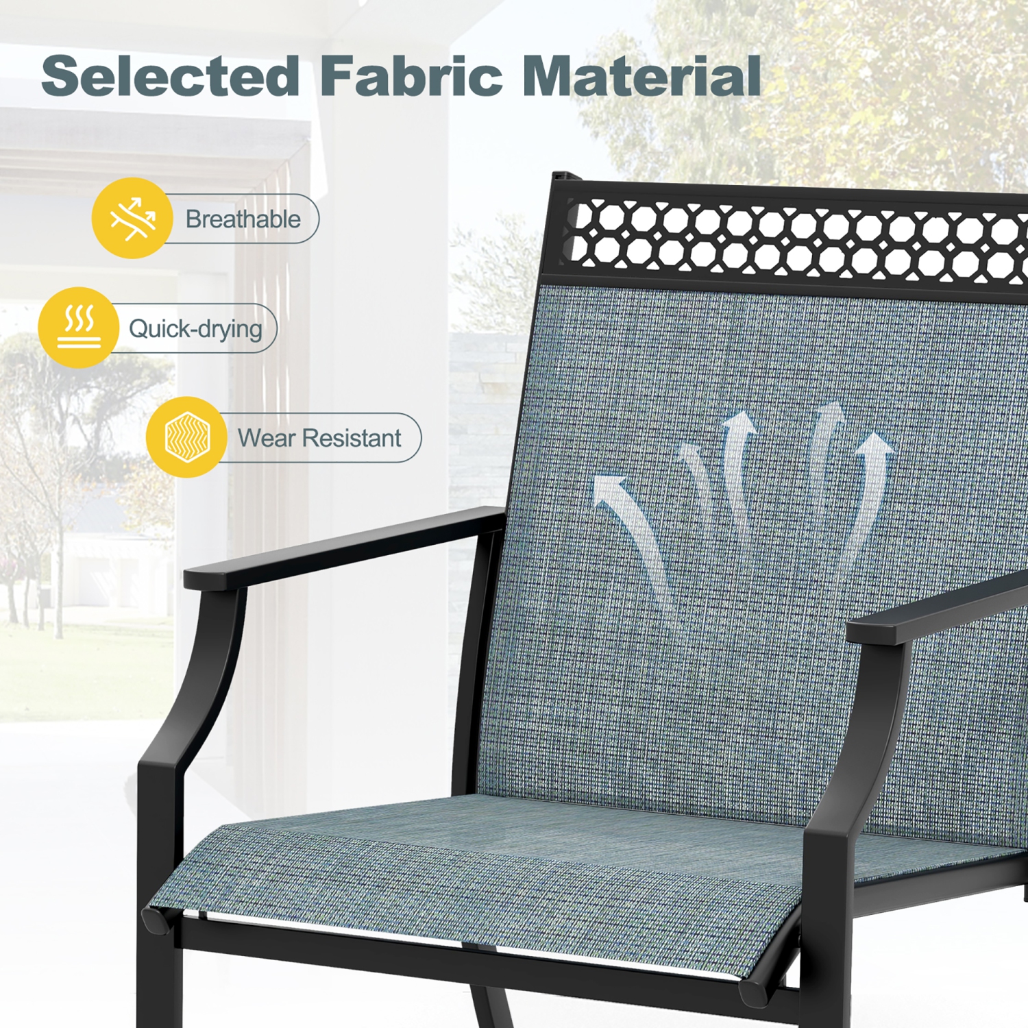 Gymax Patio Dining Chairs Set of 4 All Weather Outdoor Chairs w/ High Back & Armrests Blue