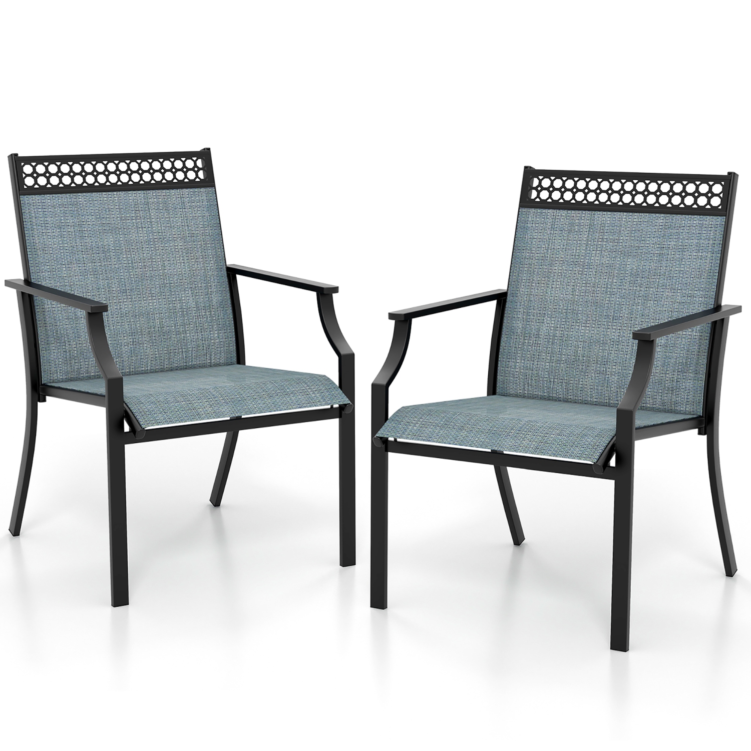 Gymax Patio Dining Chairs Set of 4 All Weather Outdoor Chairs w/ High Back & Armrests Blue