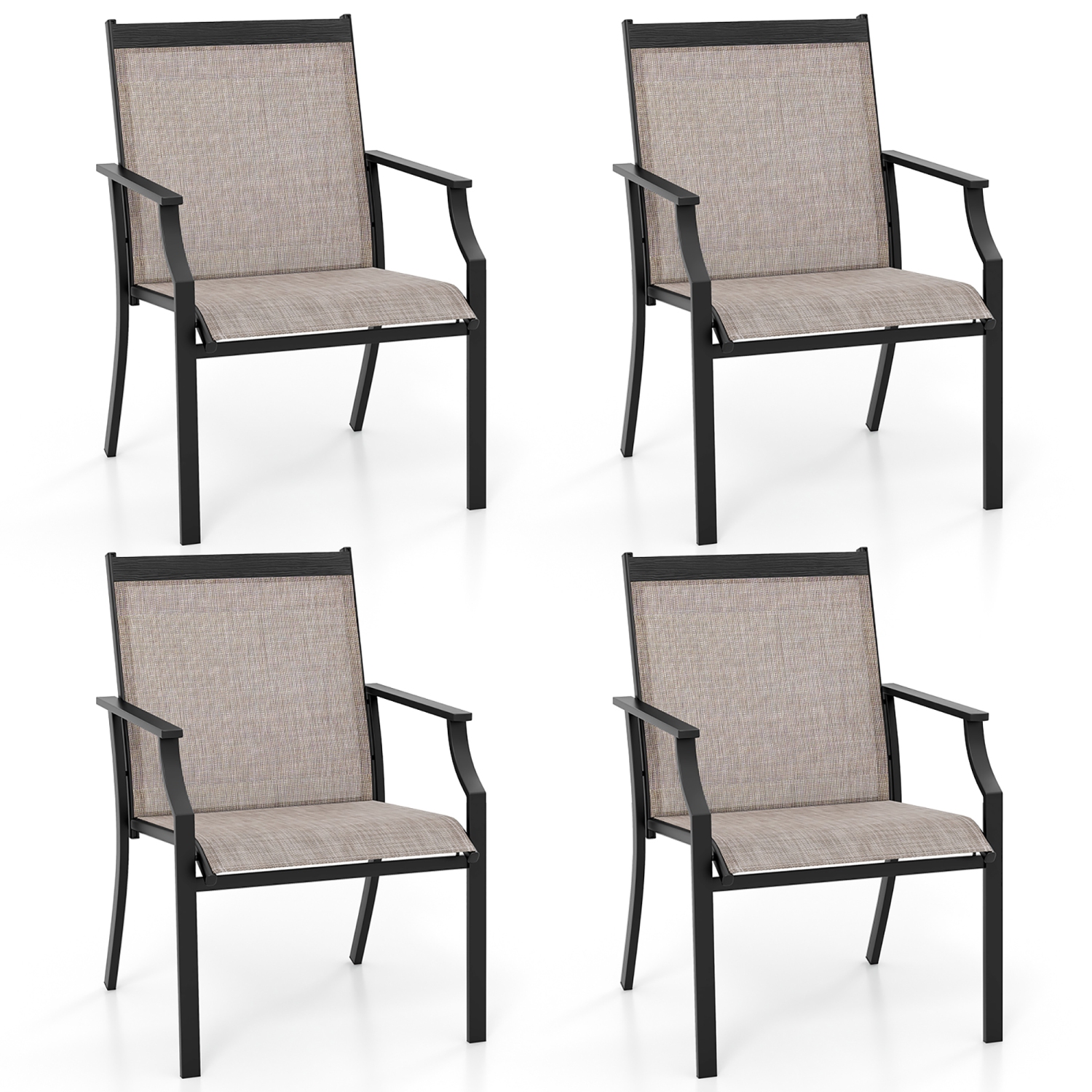 Gymax Patio Chairs Set of 4 Dining Chairs w/ Curved Backrest Long Armrest Breathable Fabric