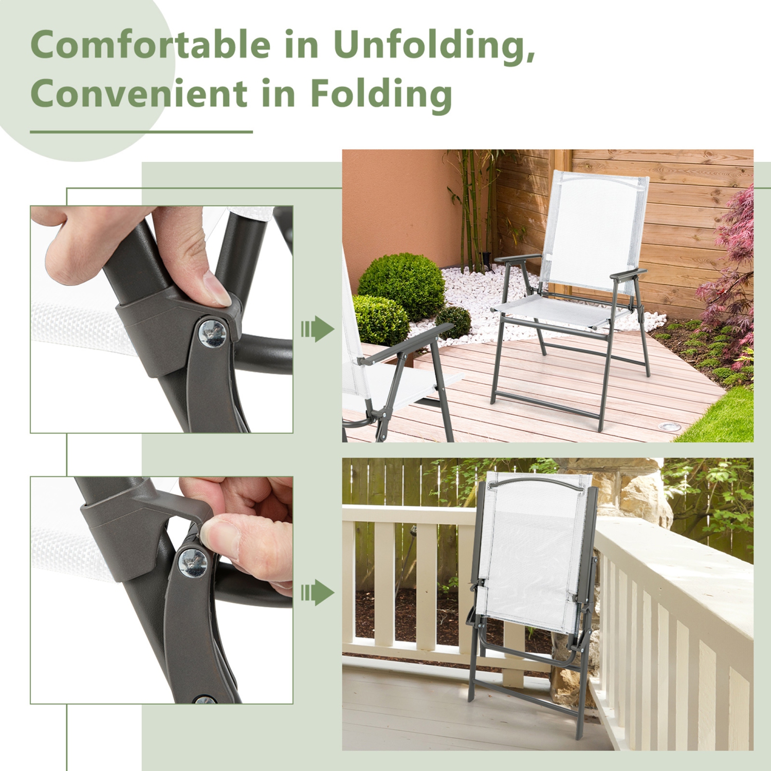 Gymax Set of 4 Patio Portable Metal Folding Chairs Dining Chair Set White