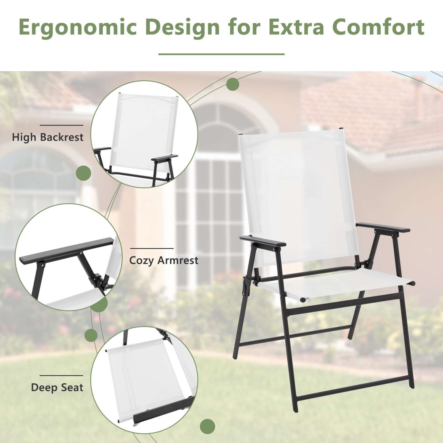 Gymax Set of 4 Patio Portable Metal Folding Chairs Dining Chair Set White