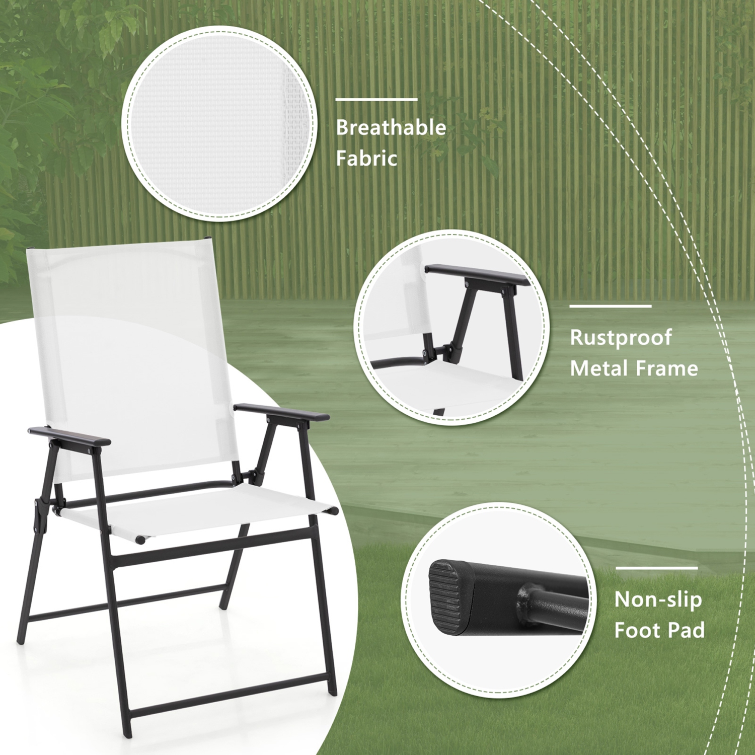 Gymax Set of 4 Patio Portable Metal Folding Chairs Dining Chair Set White